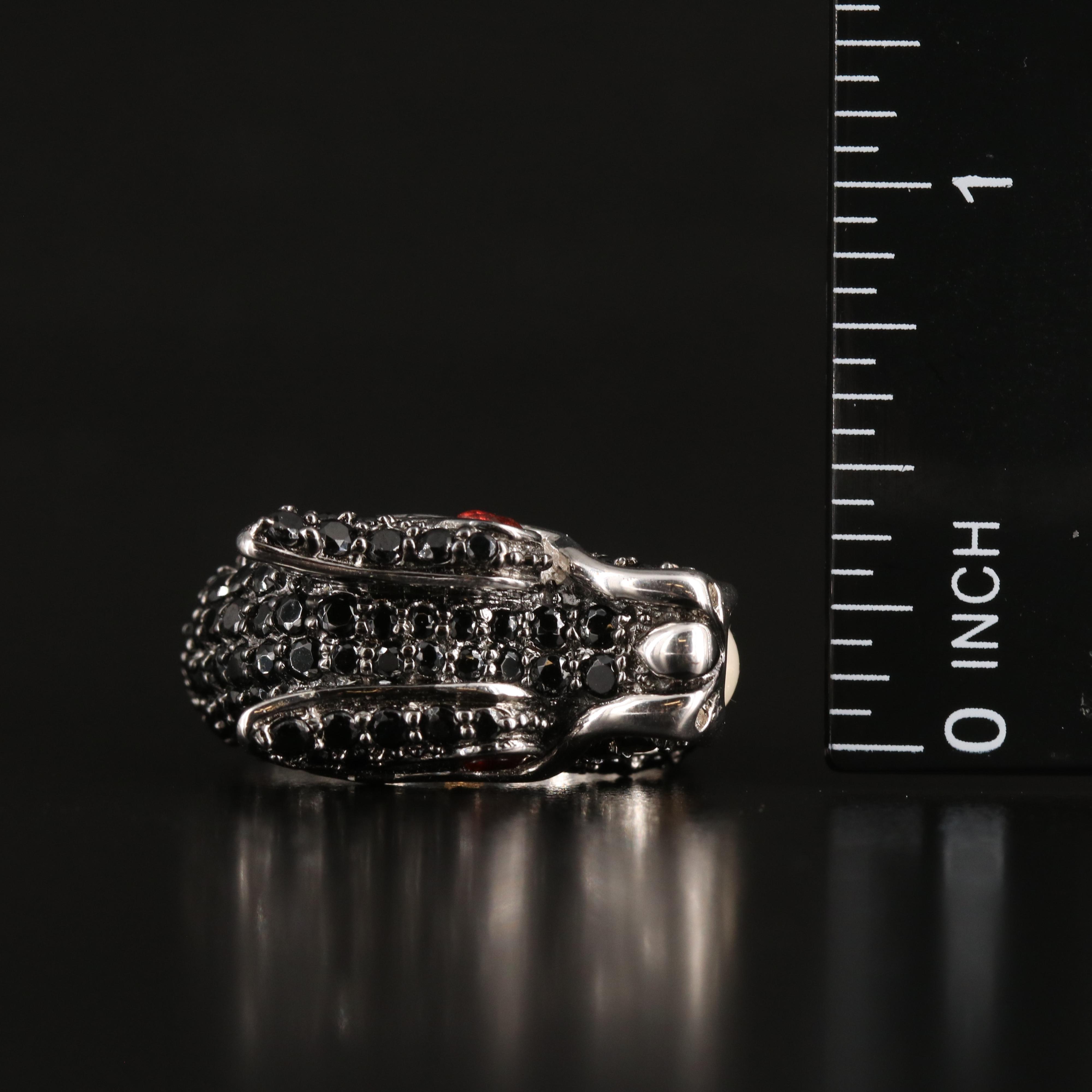 Sterling Pearl, Black Onyx and Garnet Chinese New Year Dragon Ring