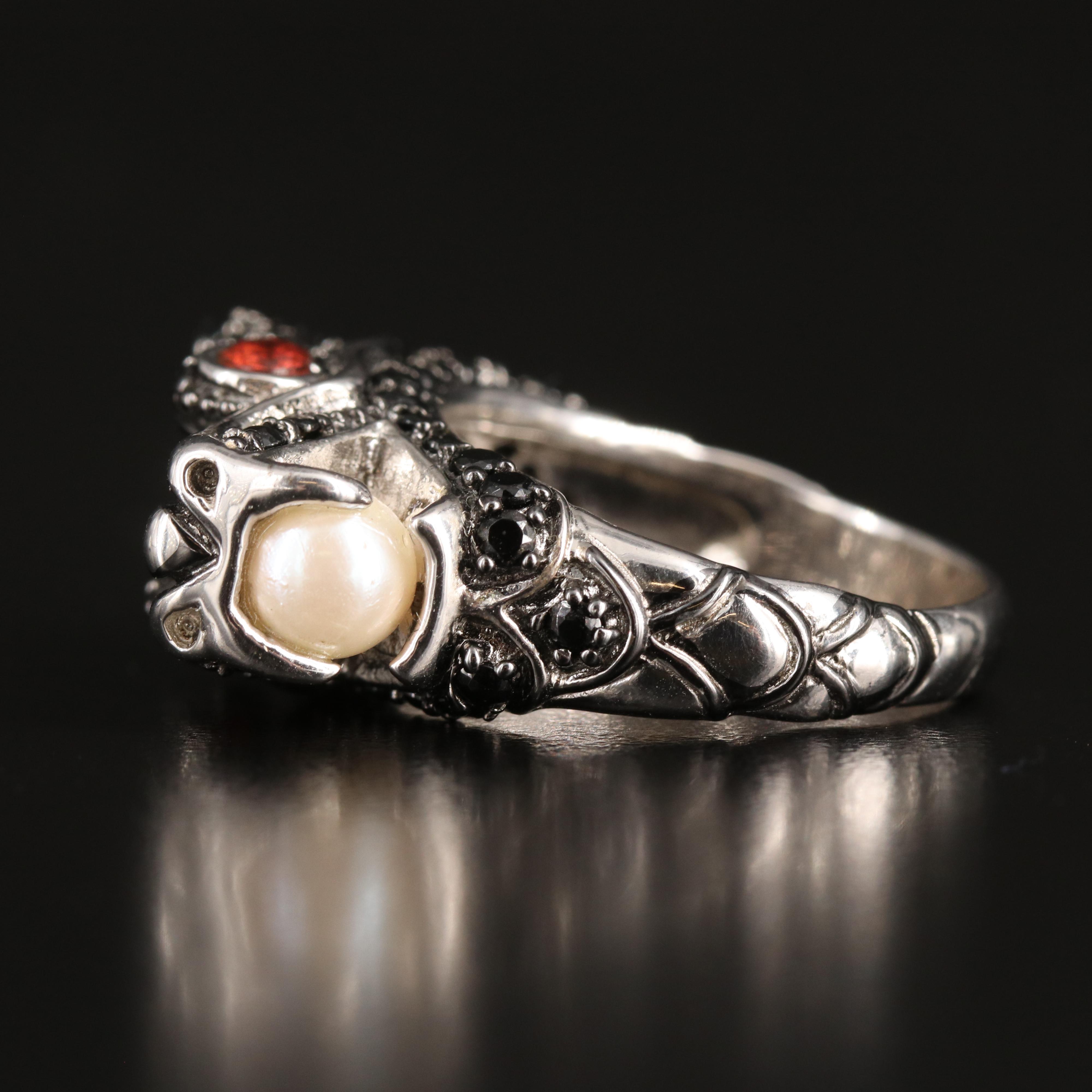 Sterling Pearl, Black Onyx and Garnet Chinese New Year Dragon Ring