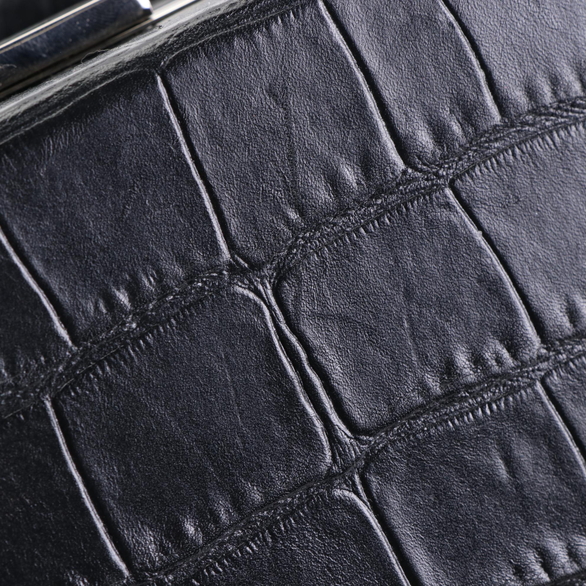 Alexander McQueen Cage Clutch Handbag in Croc-Embossed Leather