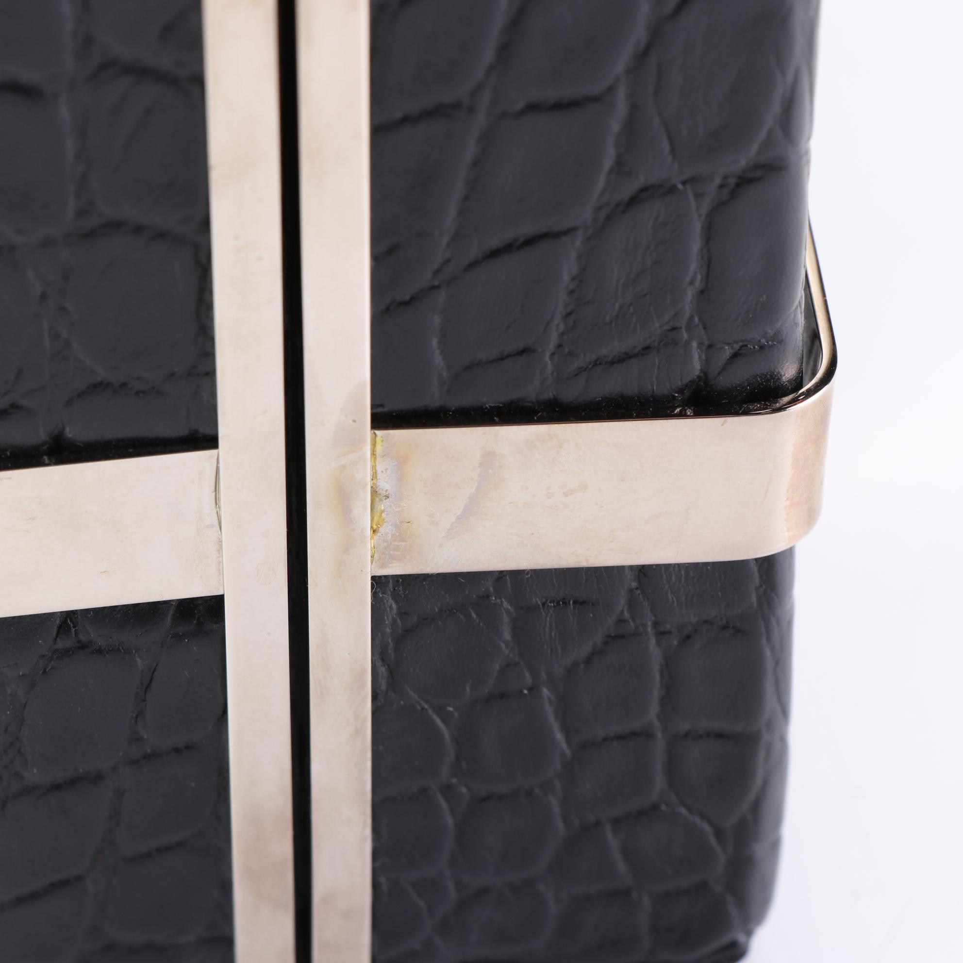 Alexander McQueen Cage Clutch Handbag in Croc-Embossed Leather