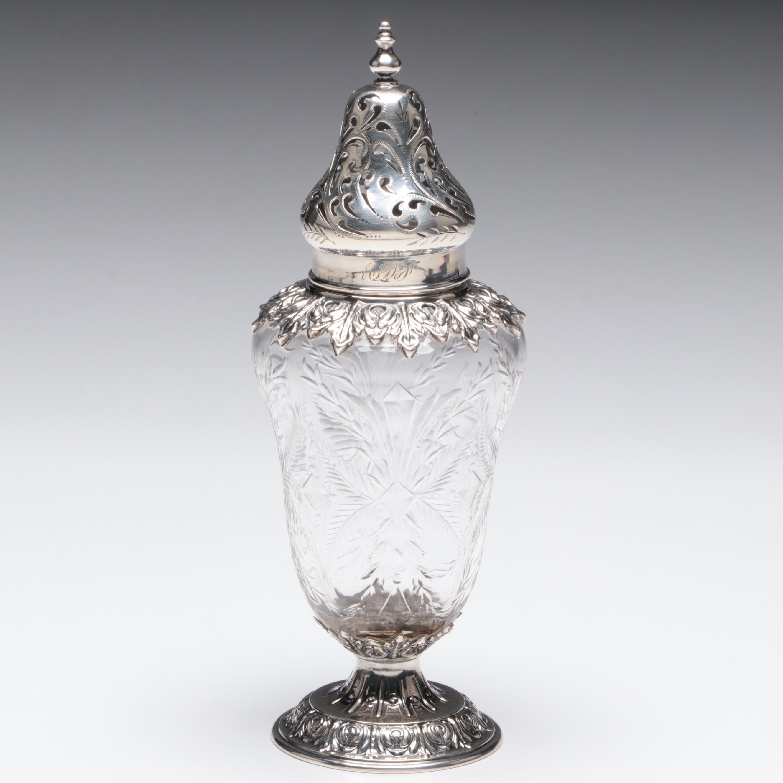 Wm. B. Durgin Co. Neoclassical Style Cut Glass and Sterling Silver Muffineer