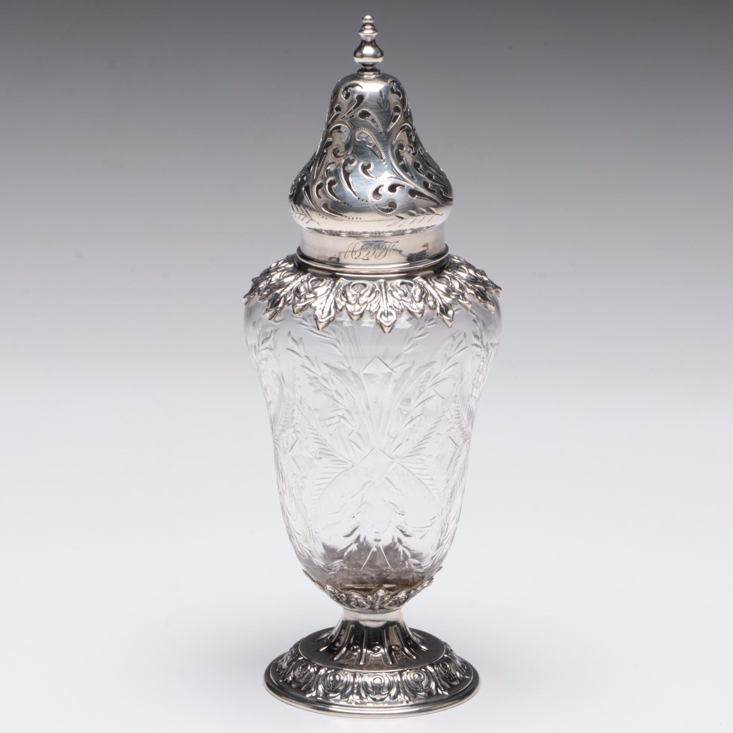 Wm. B. Durgin Co. Neoclassical Style Cut Glass and Sterling Silver Muffineer