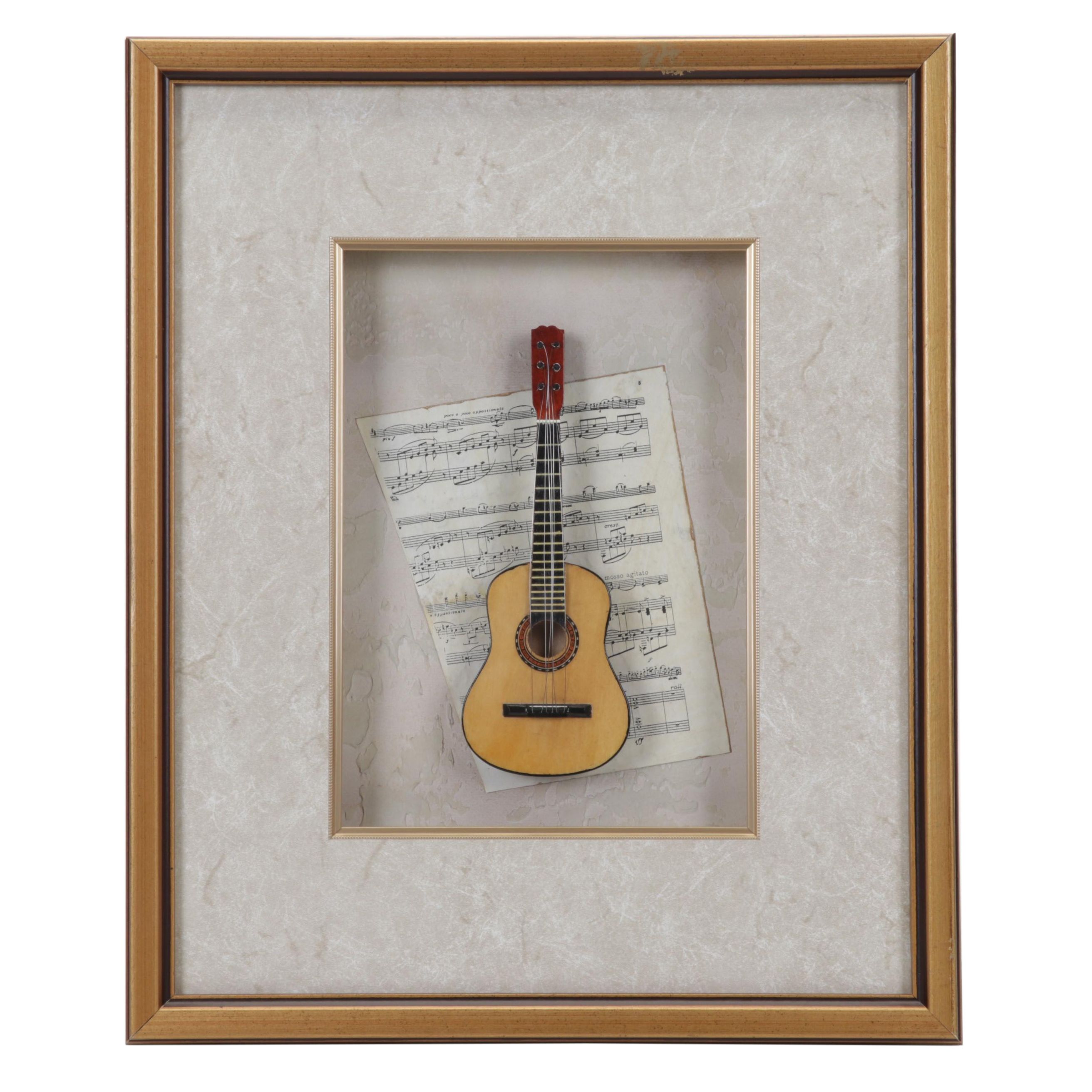 Ren-Wil Inc. Miniature Guitar Mixed Media Assemblage, Late 20th Century