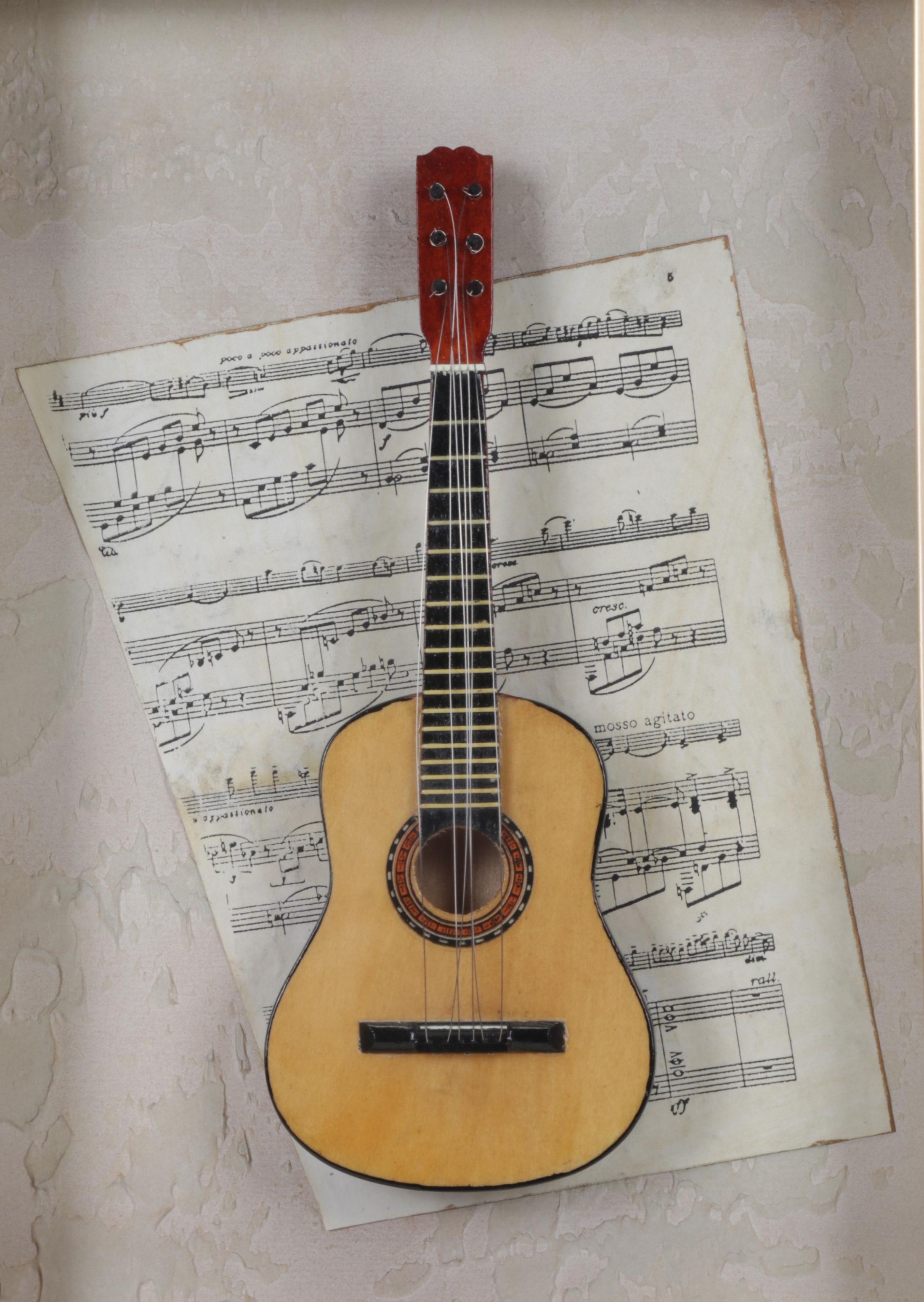 Ren-Wil Inc. Miniature Guitar Mixed Media Assemblage, Late 20th Century