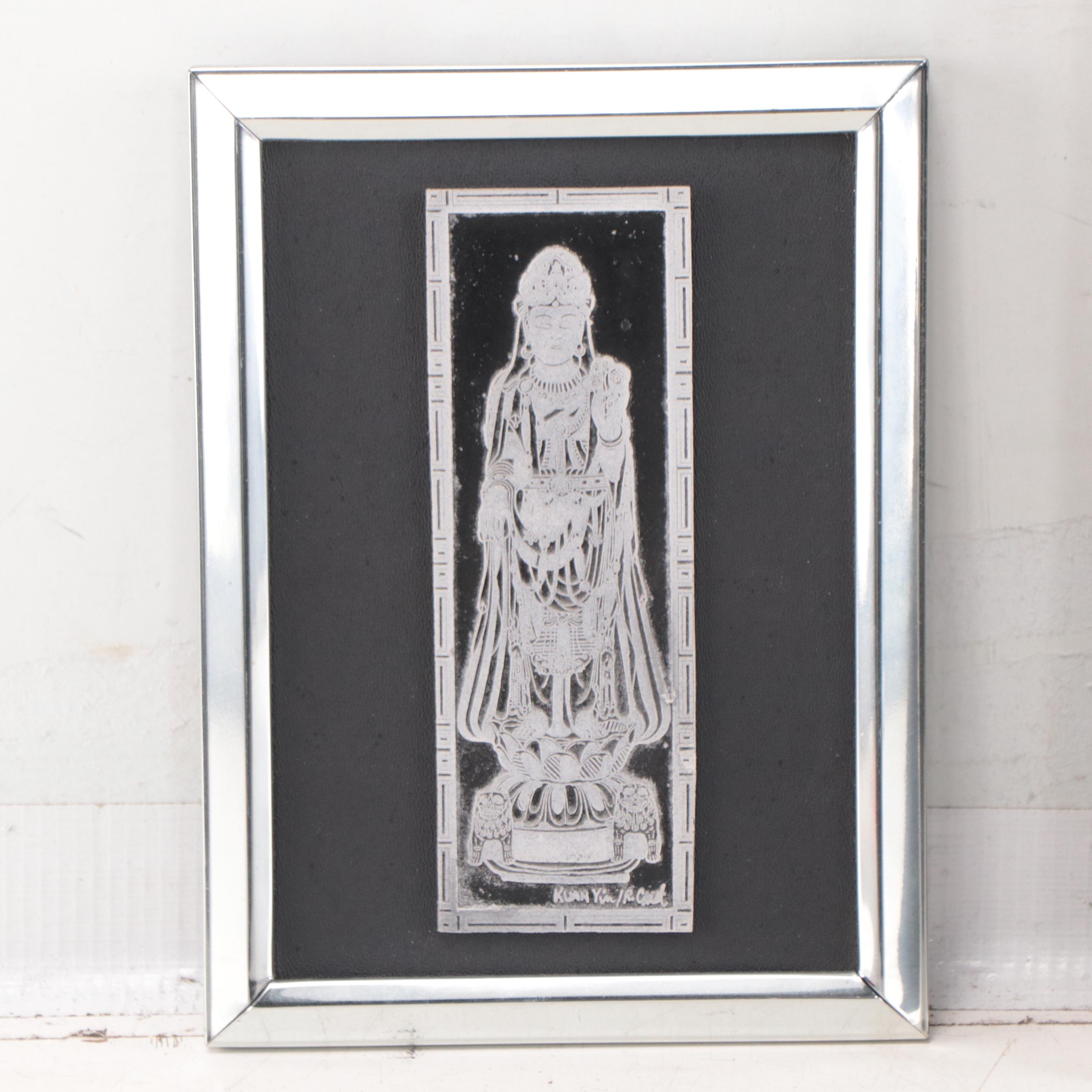 Needlepoint Bhagavad Gita Chapter 9 and Bas Relief Wall Hanging of Deity