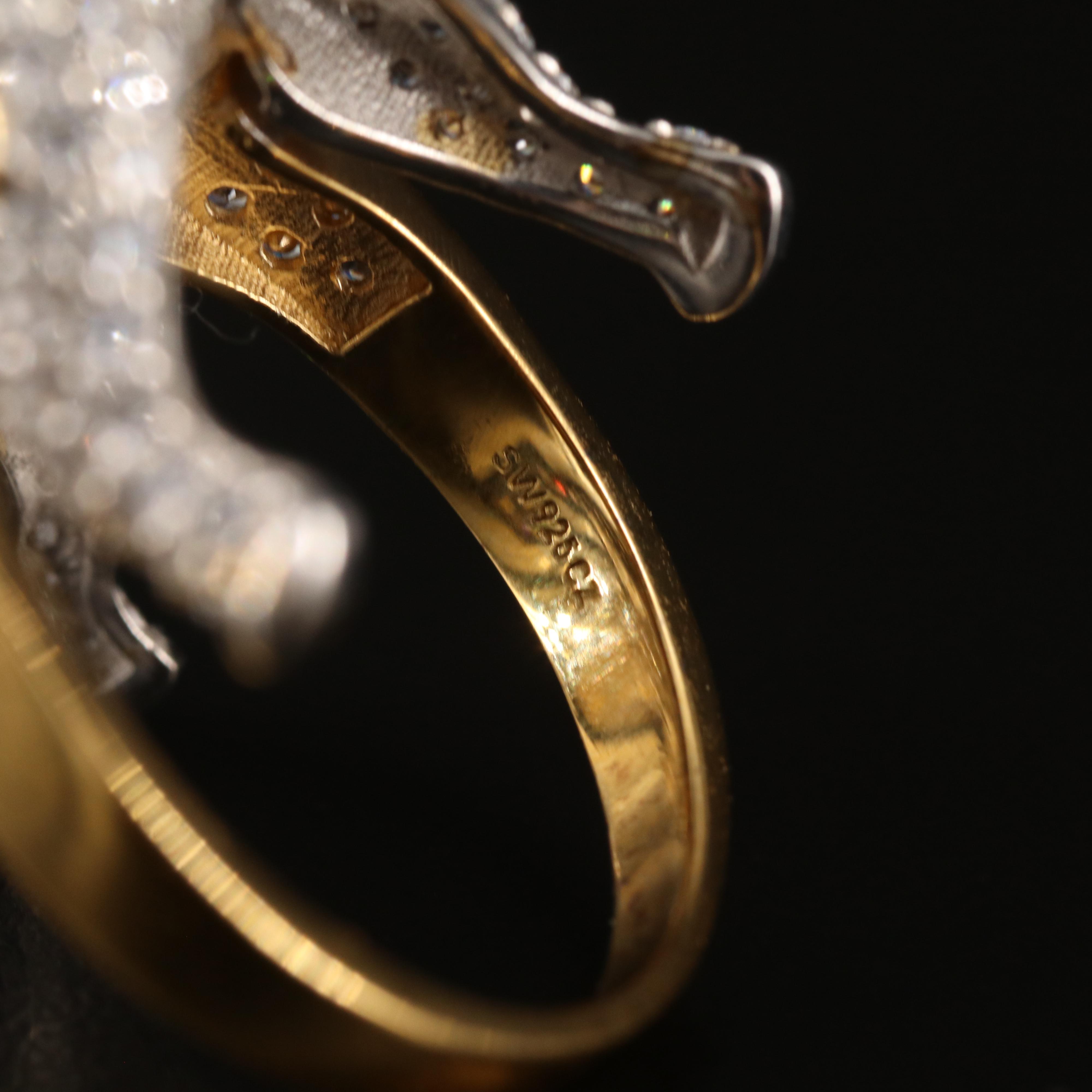 Sterling Cubic Zirconia and Ruby Elephant Ring