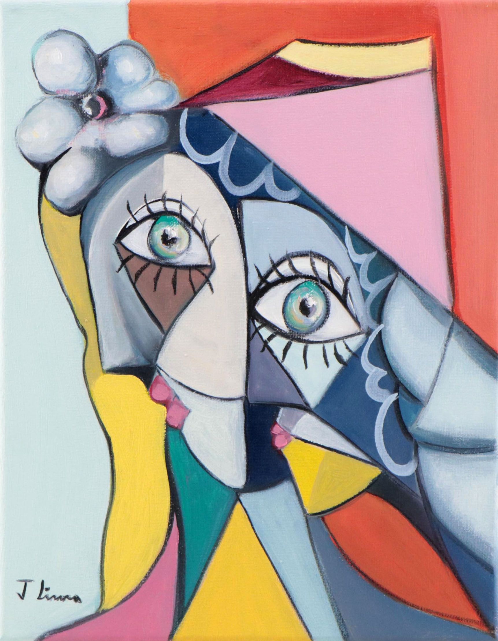 José M. Lima Cubist Style Portrait Oil Painting, 2023