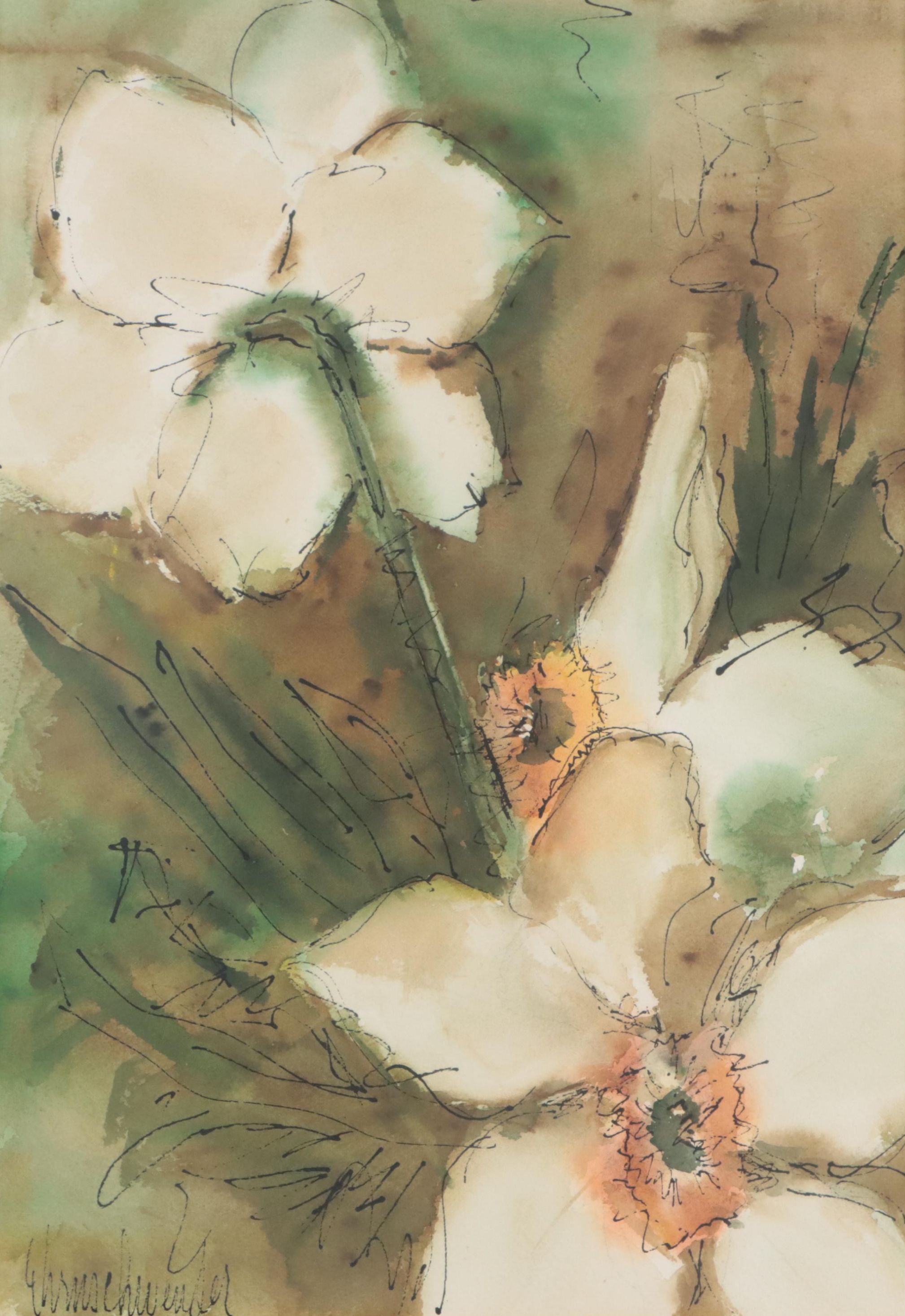 Ehrnschwender Floral Ink and Watercolor Painting