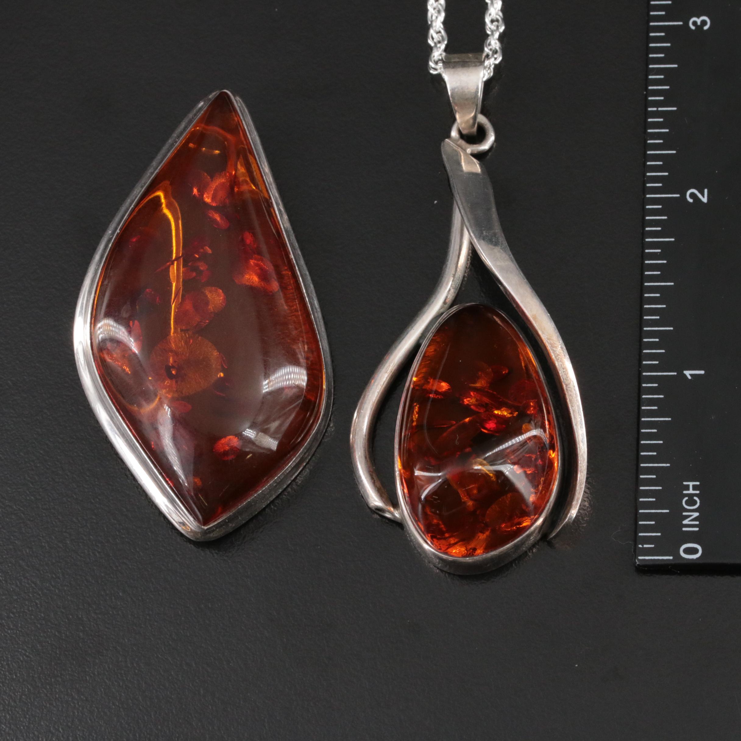 Sterling Jewelry Selection Including Copal, Amber and Mother-of-Pearl