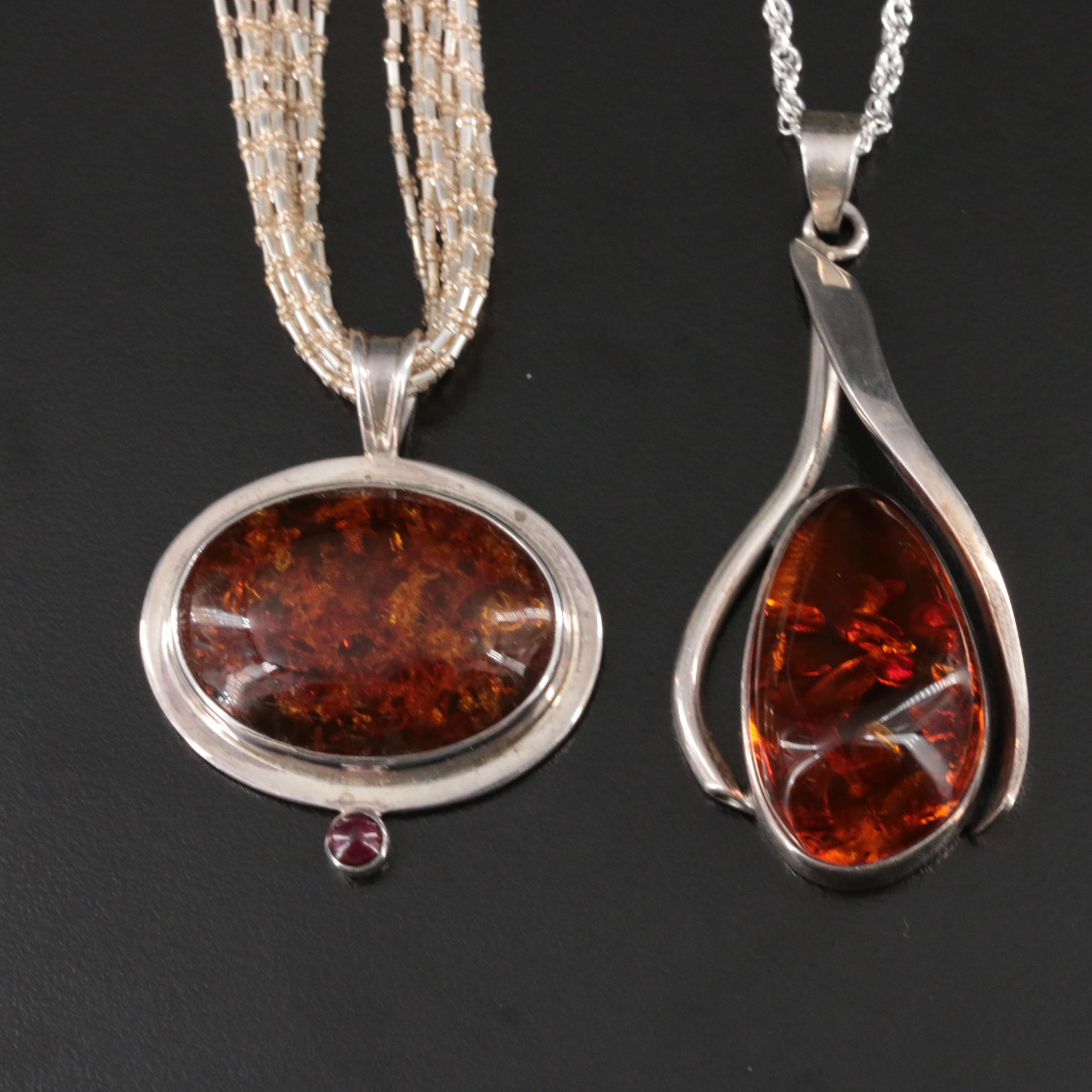 Sterling Jewelry Selection Including Copal, Amber and Mother-of-Pearl