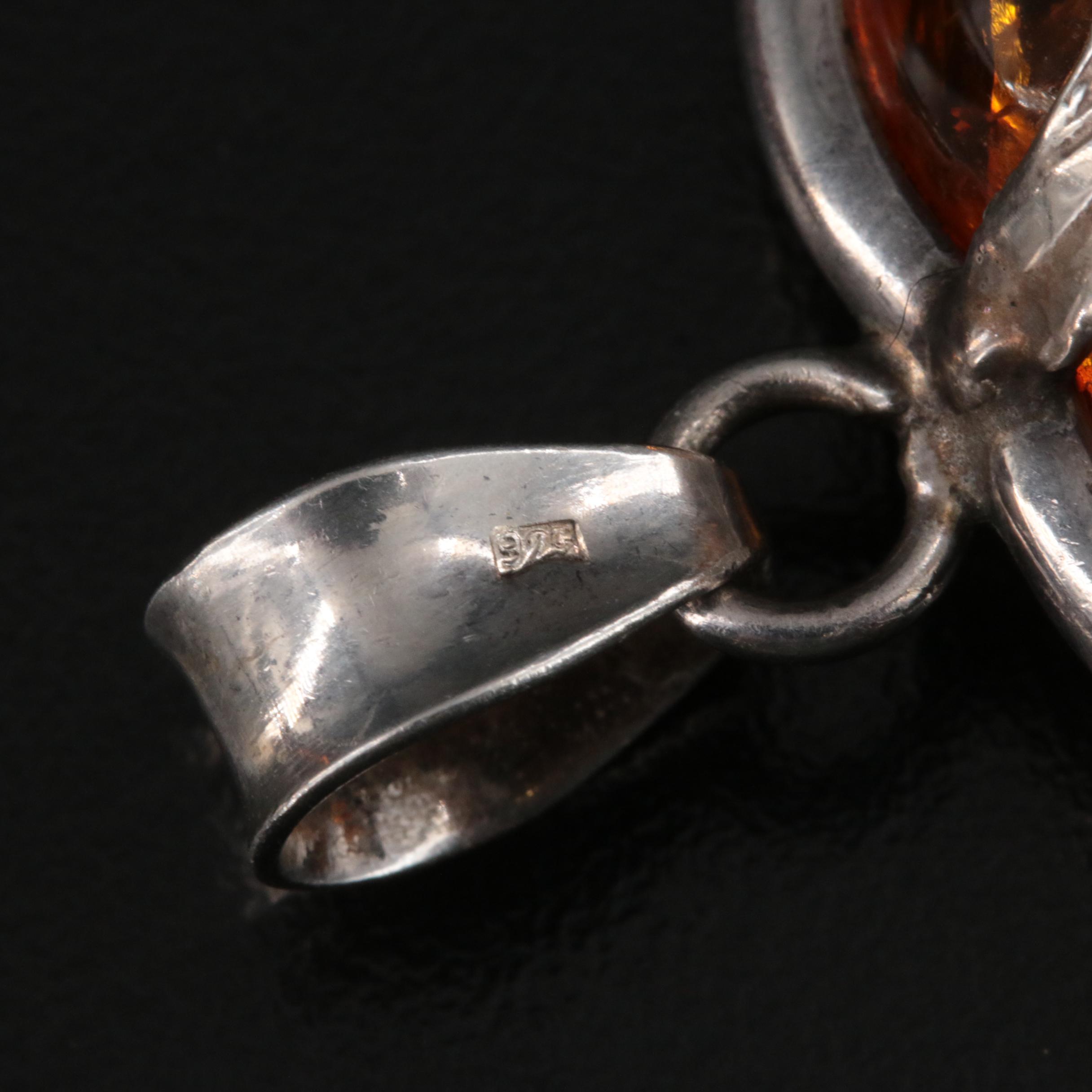 Sterling Jewelry Selection Including Copal, Amber and Mother-of-Pearl