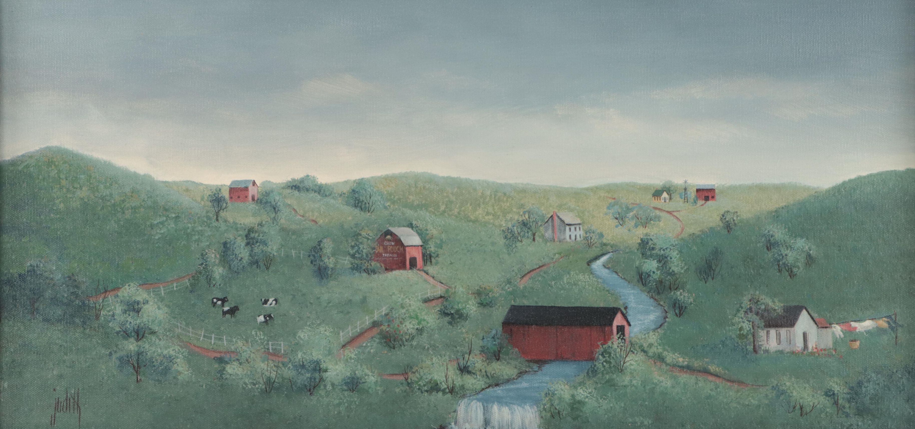 Judith Folk Art Country Landscape Oil Painting