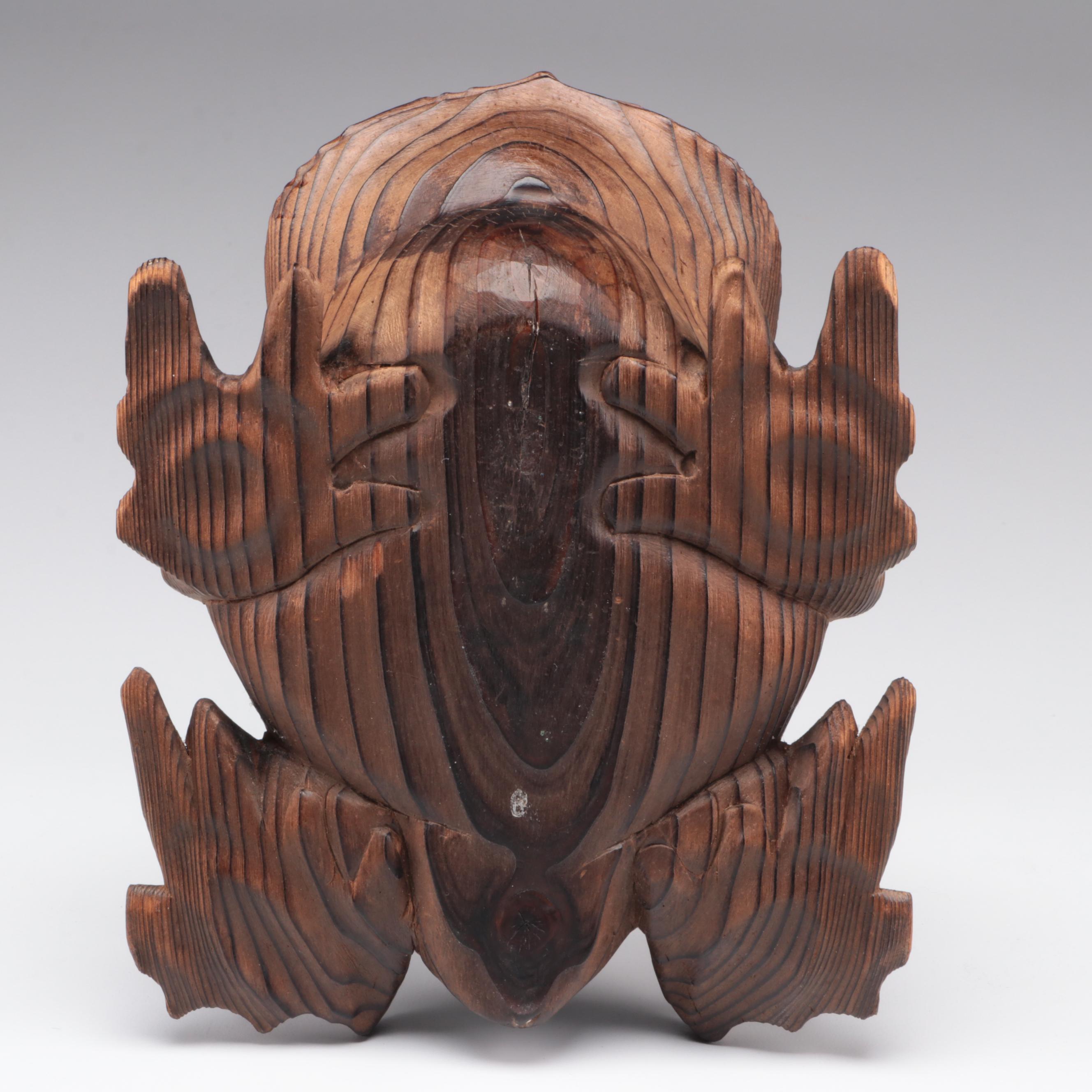 Japanese Carved Sugi Wood Hikigaeru Toad Okimono, Meiji Period