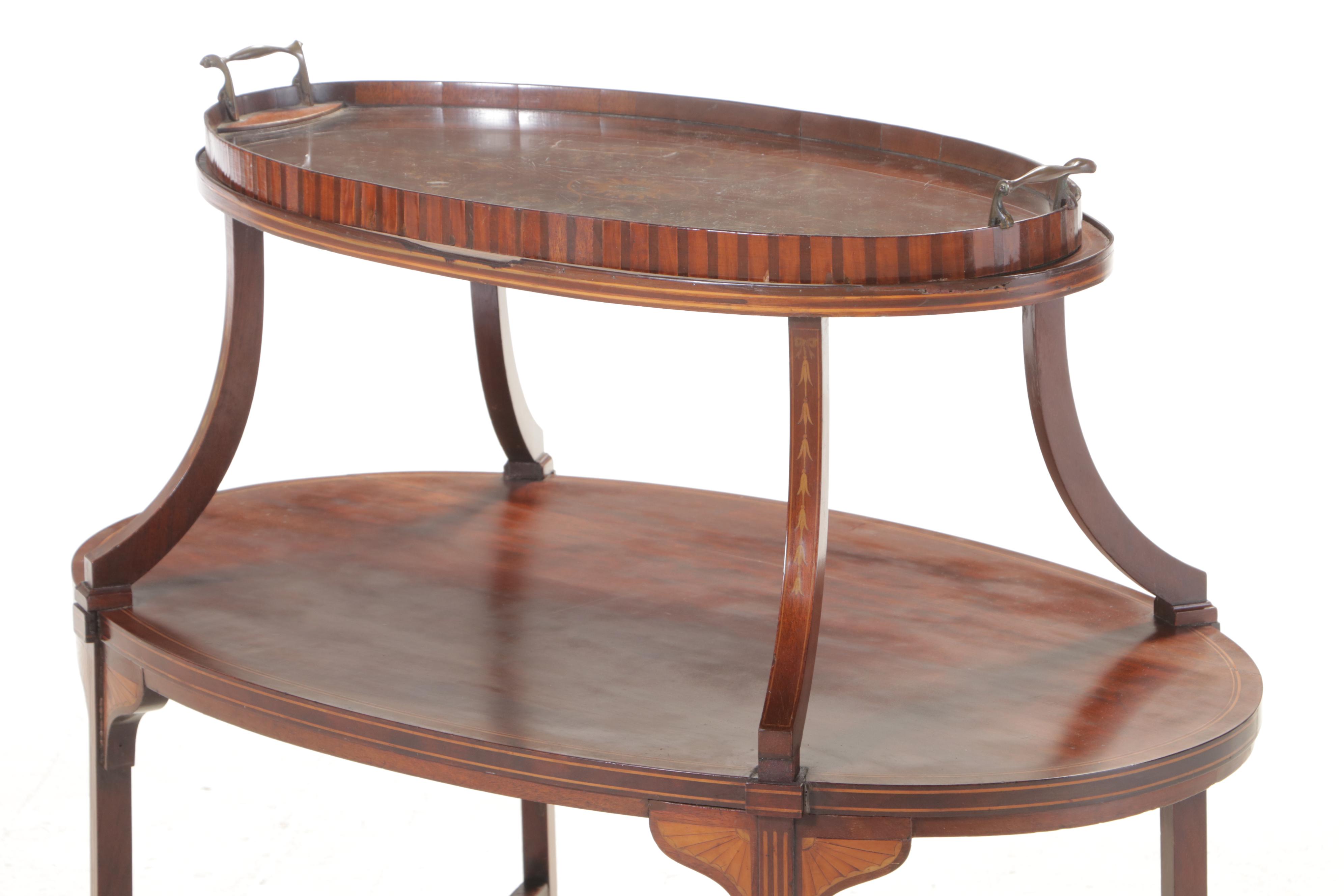 George III Style Mahogany and Marquetry Tray-Top Dessert Table, Early 20th C.