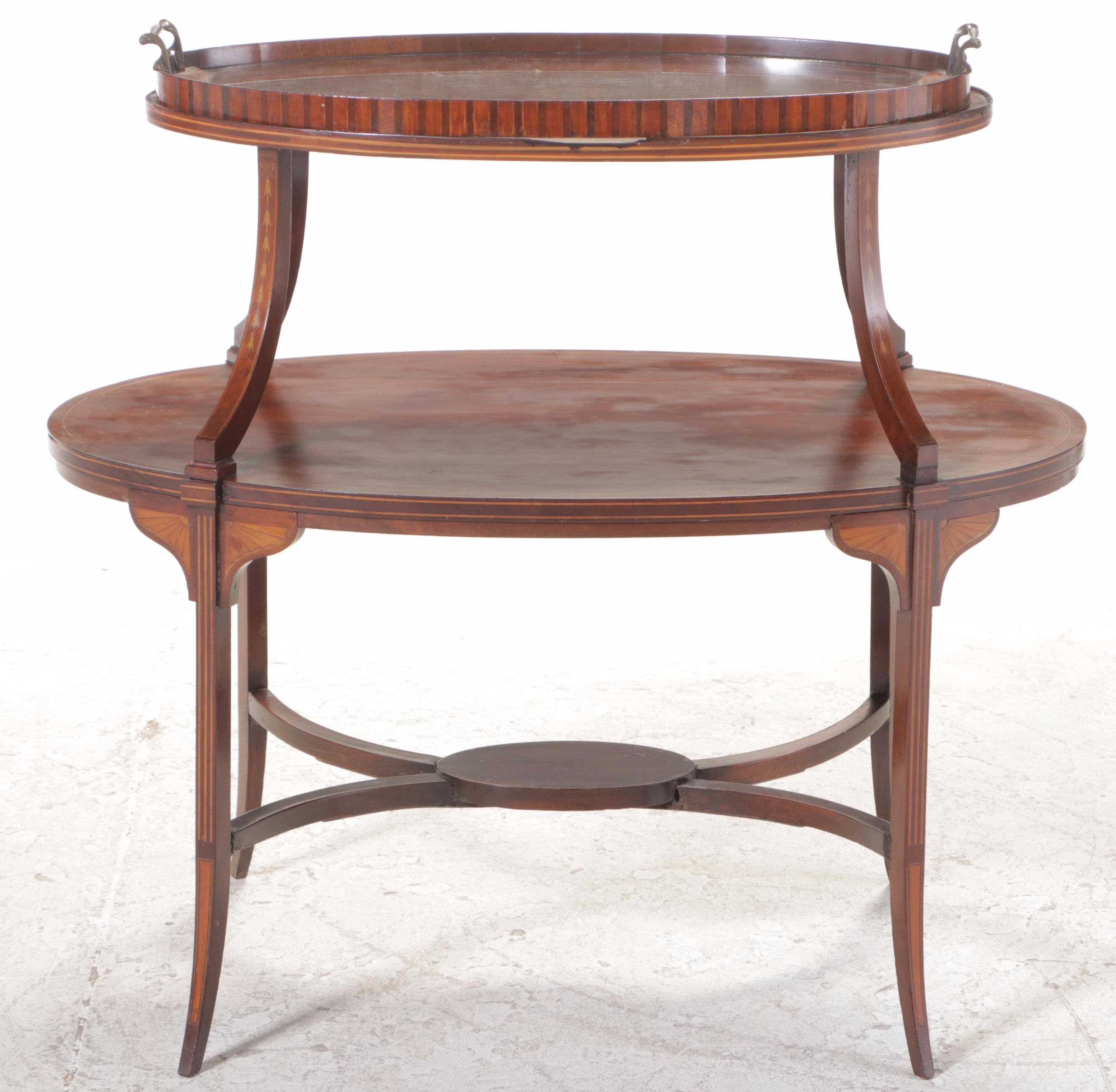 George III Style Mahogany and Marquetry Tray-Top Dessert Table, Early 20th C.