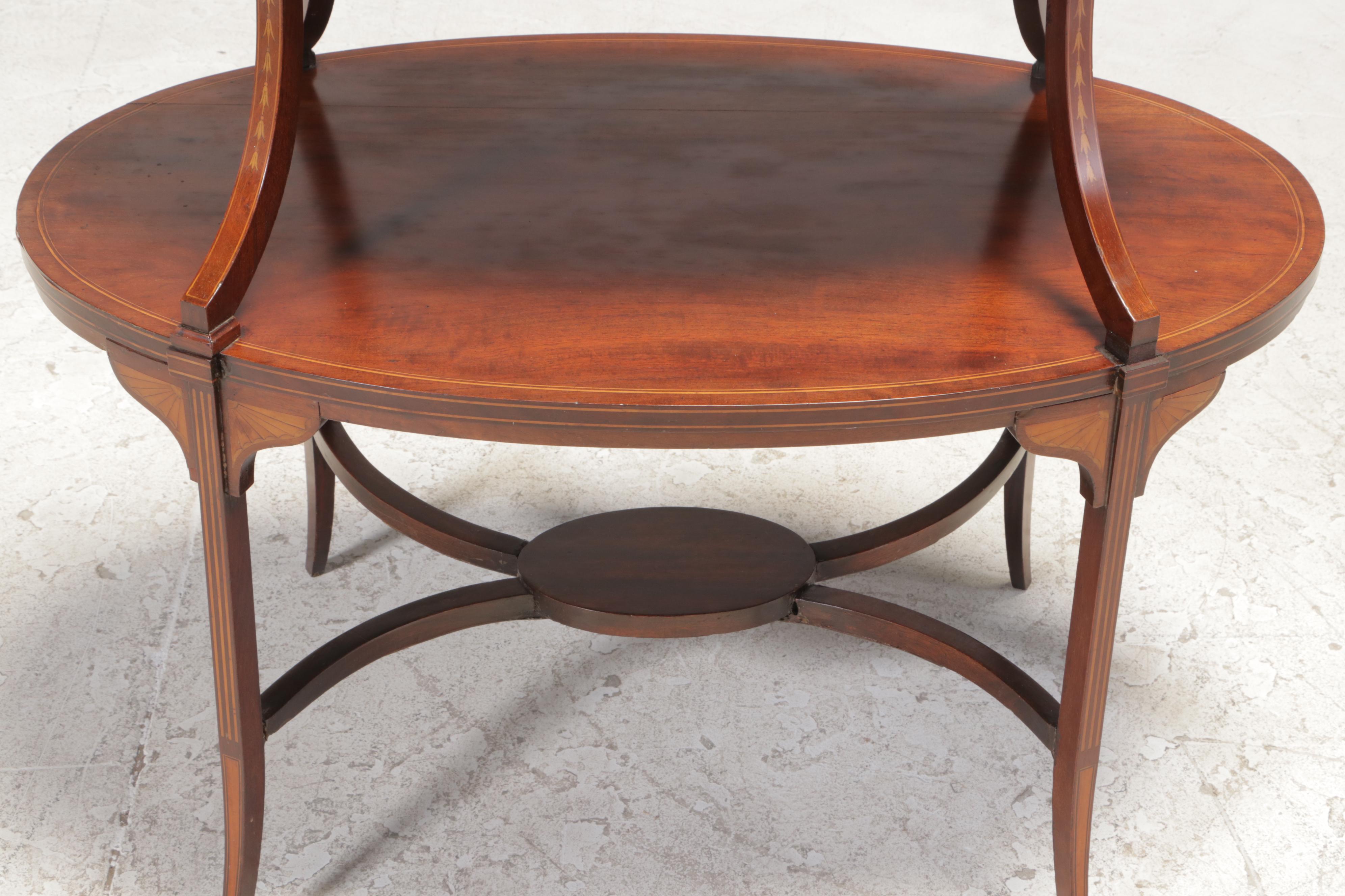 George III Style Mahogany and Marquetry Tray-Top Dessert Table, Early 20th C.