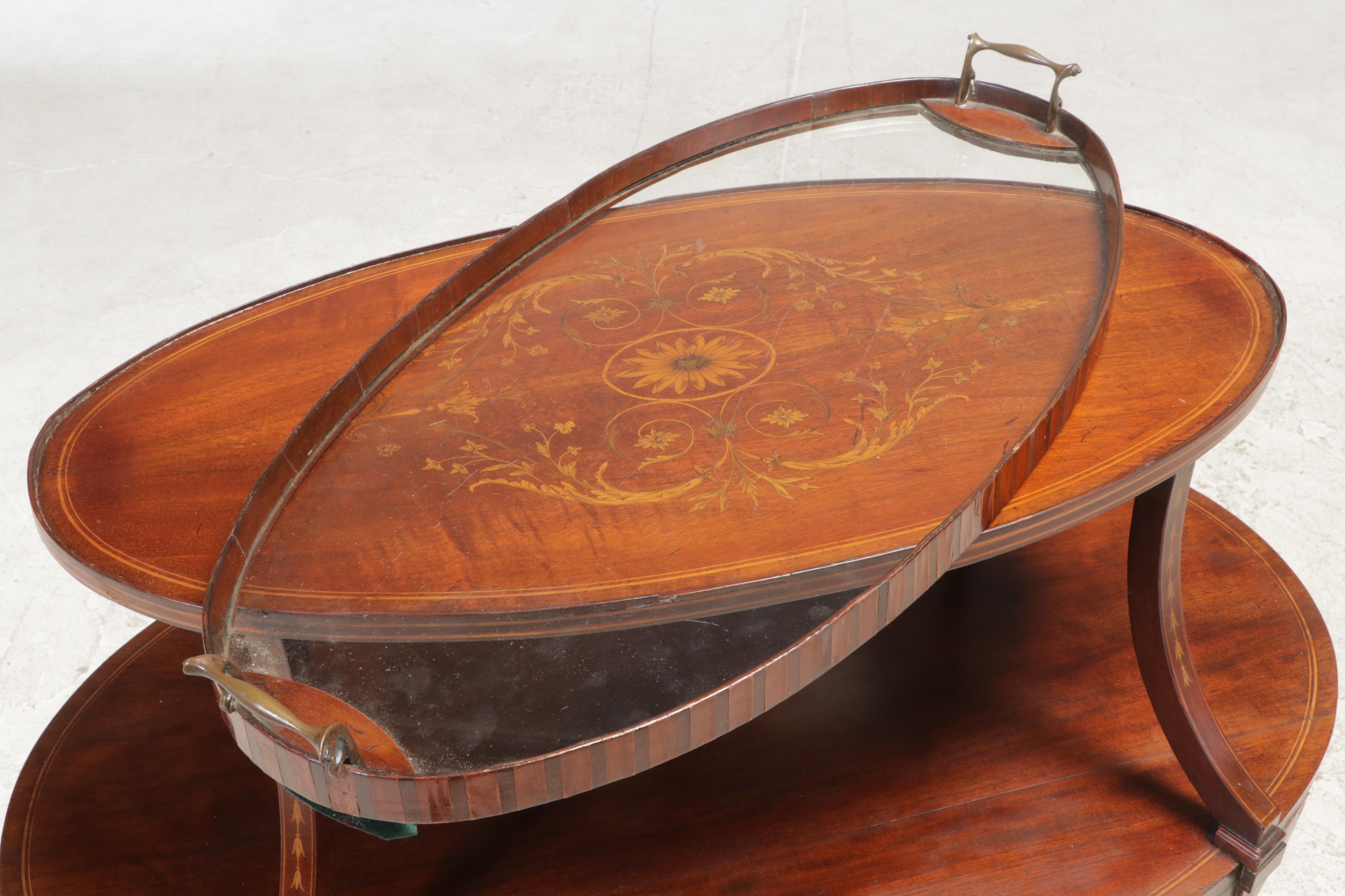 George III Style Mahogany and Marquetry Tray-Top Dessert Table, Early 20th C.