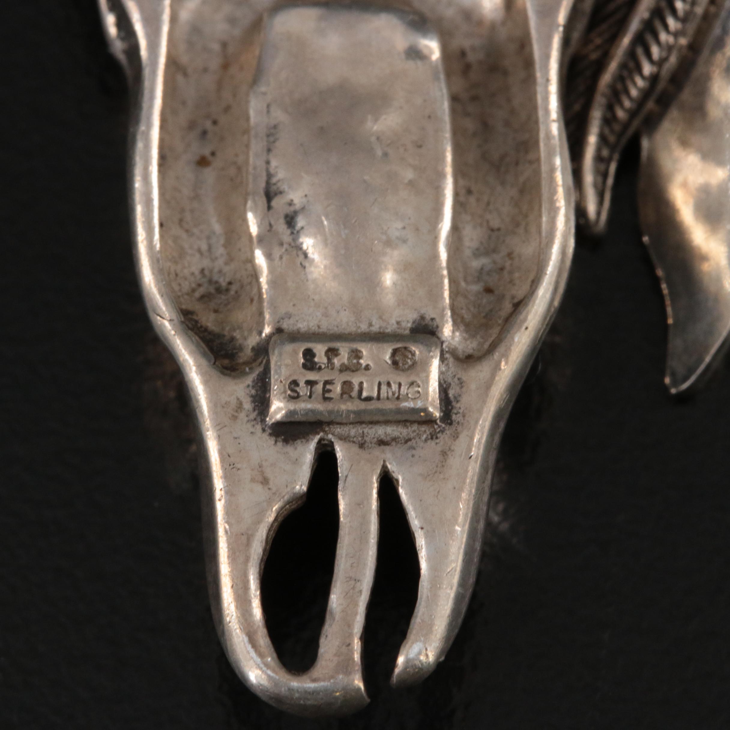 Sterling Black Onyx and Turquoise Skull Necklace with Tomahawk Pendant