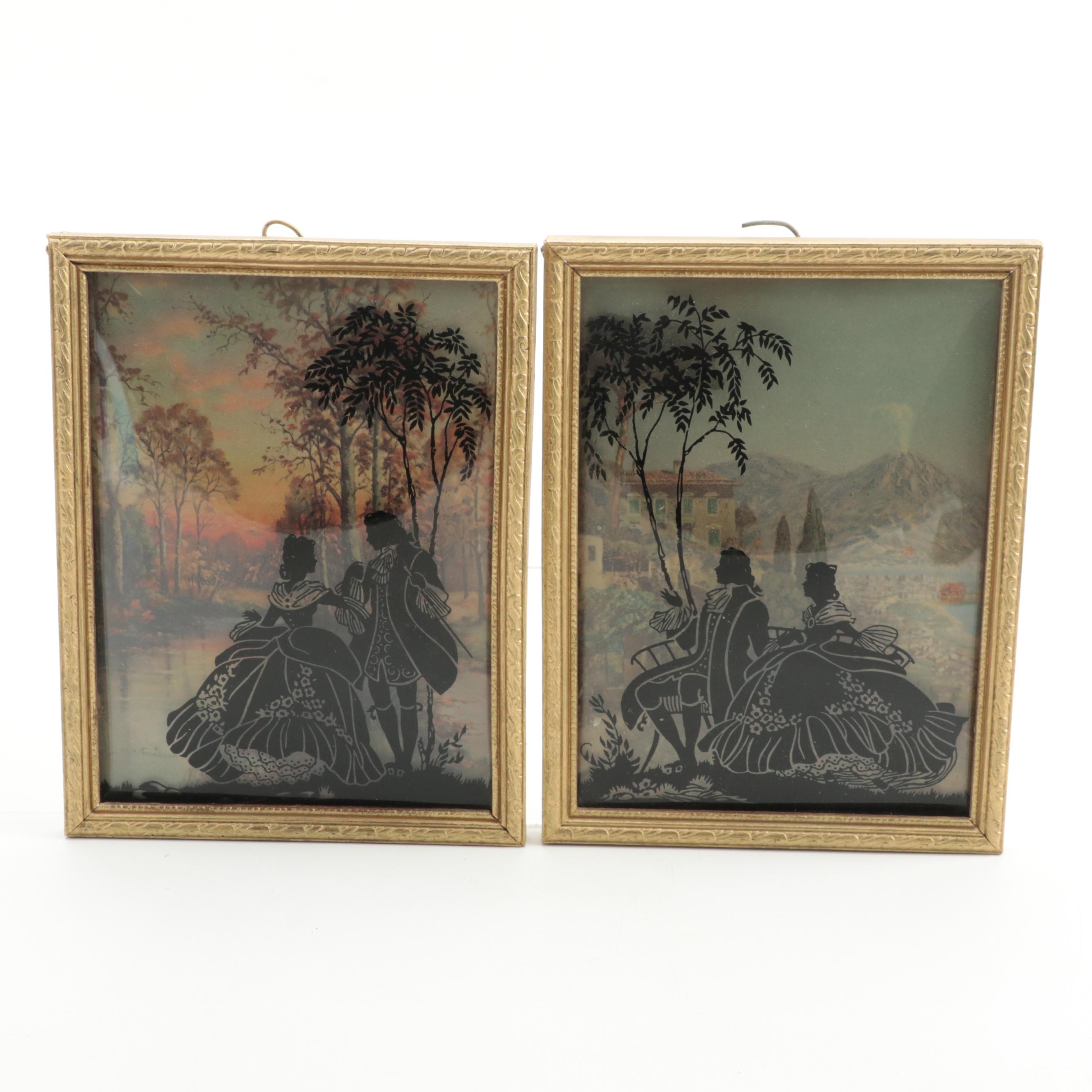 Framed Reverse Convex Glass Silhouettes Over Landscape Scenes