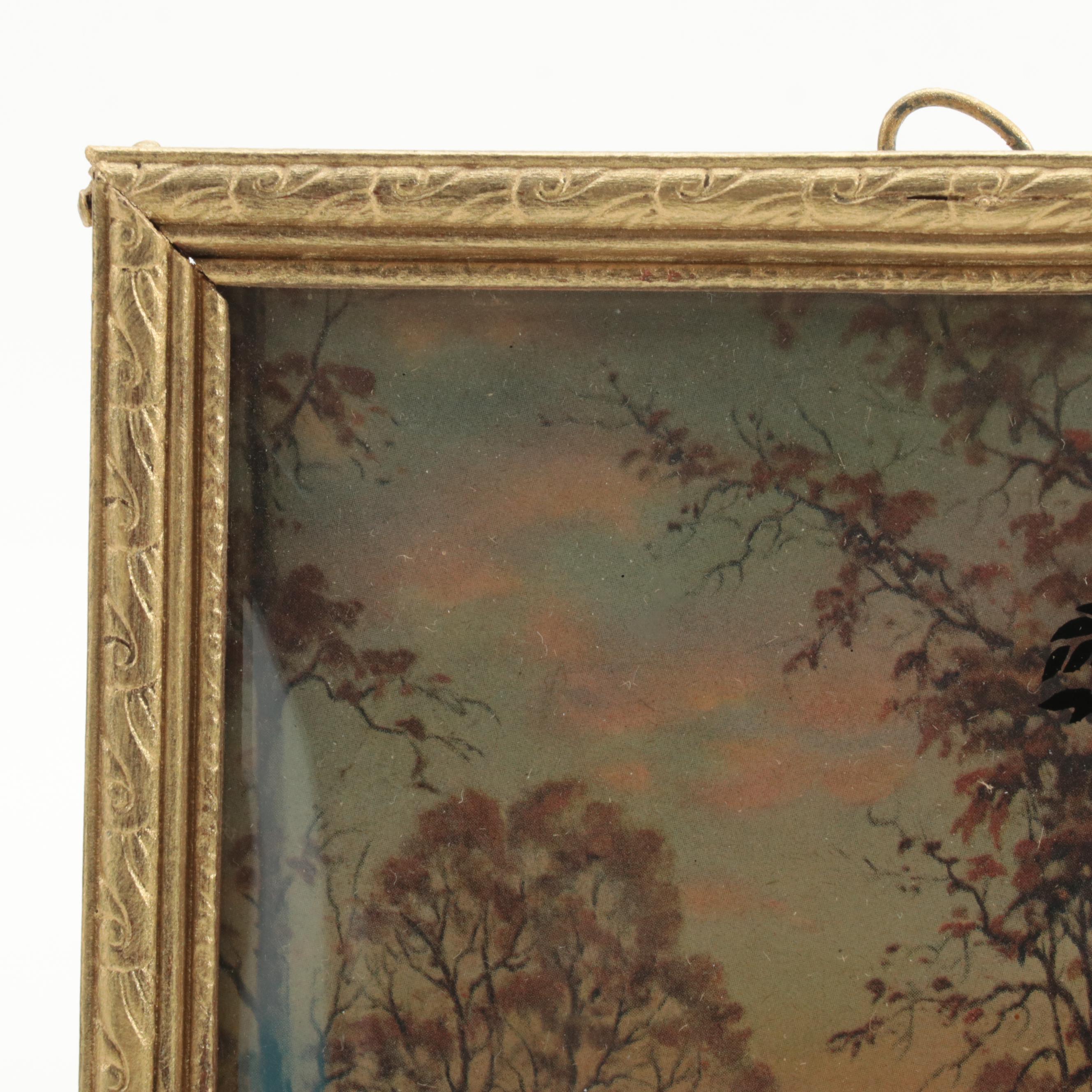 Framed Reverse Convex Glass Silhouettes Over Landscape Scenes