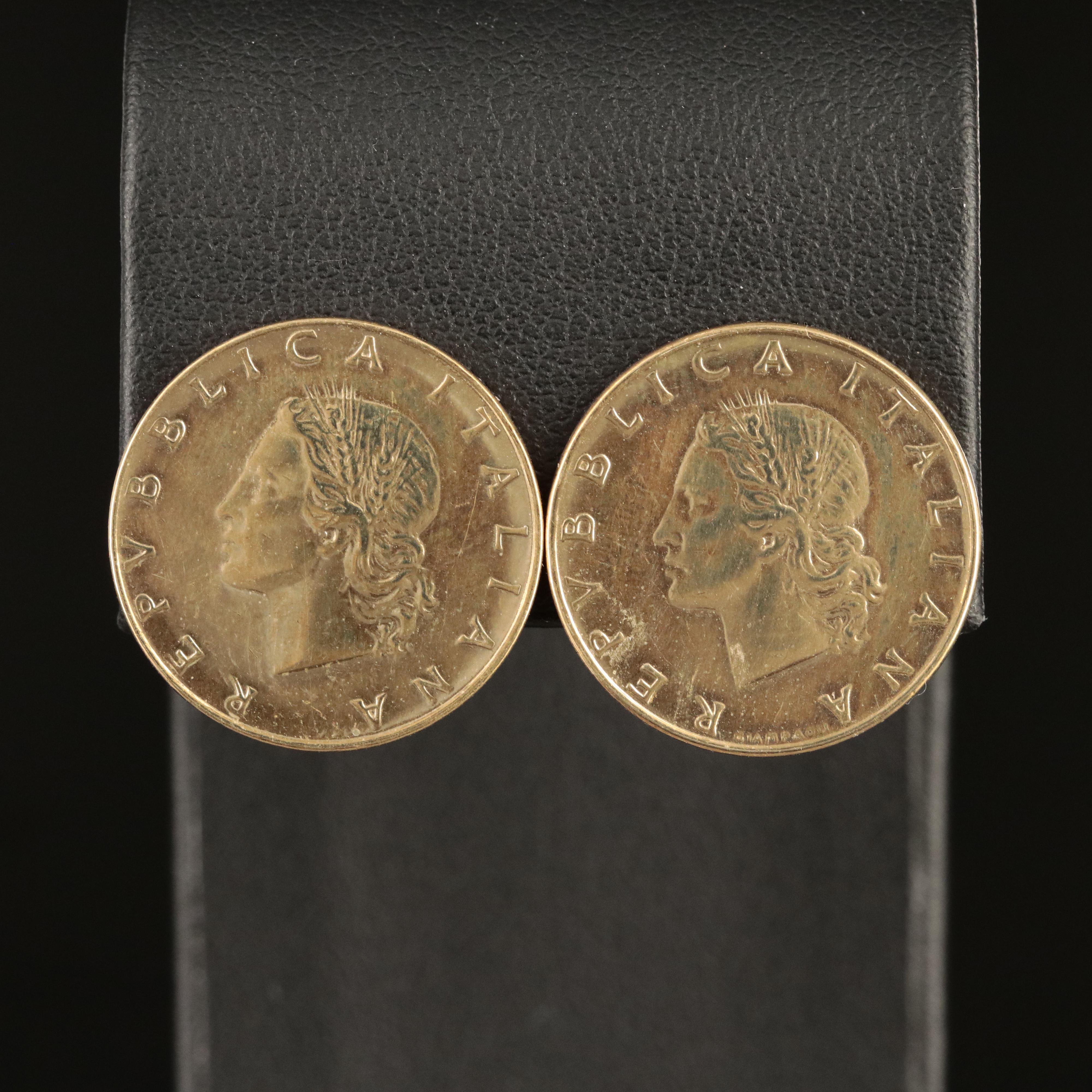 20-Lire Italian Coin Earrings with 14K Components