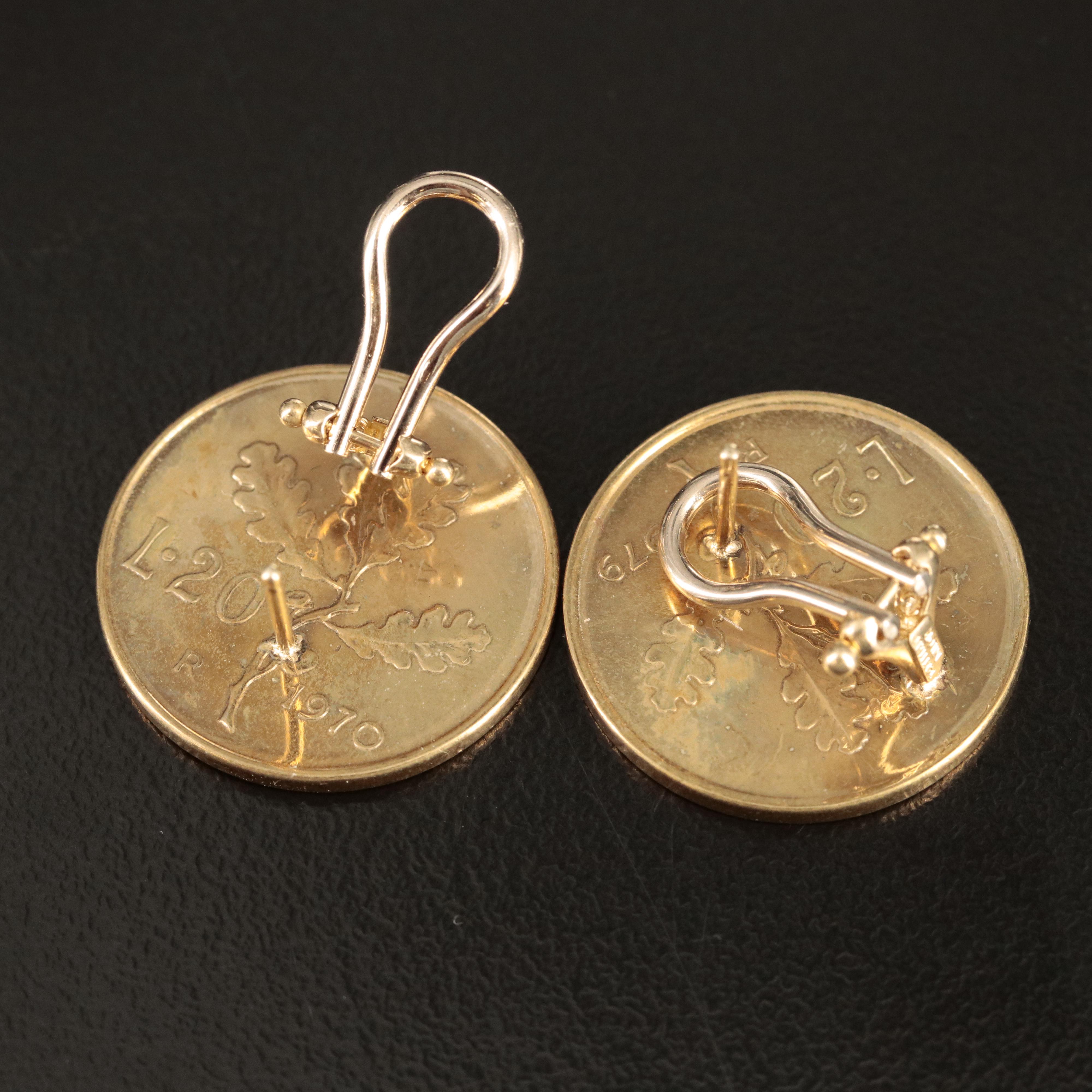 20-Lire Italian Coin Earrings with 14K Components