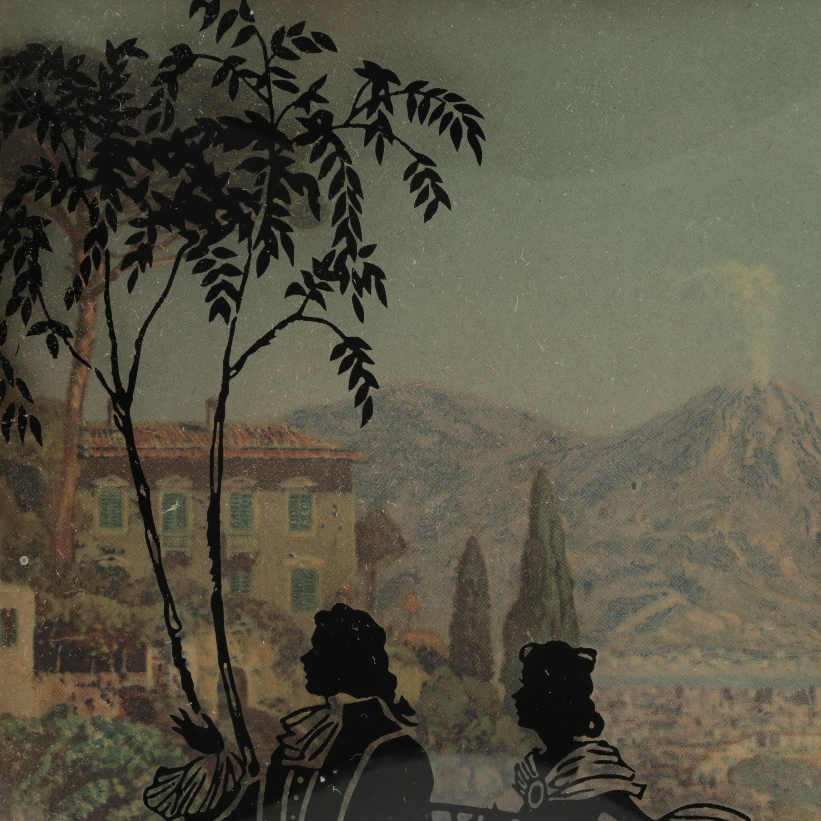 Framed Reverse Convex Glass Silhouettes Over Landscape Scenes