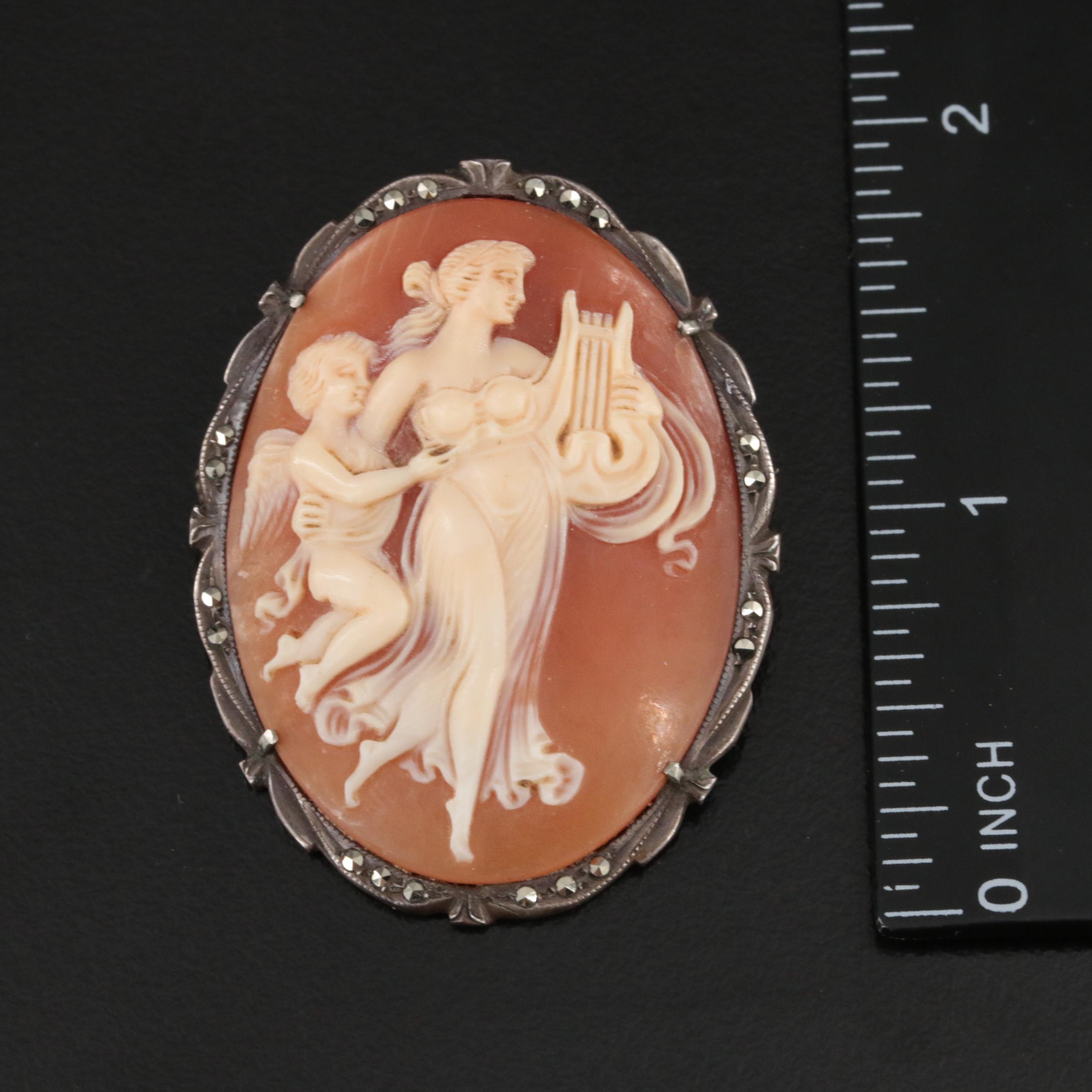Sterling and 800 Silver Jewelry Grouping Featuring 14K Shell Cameo Brooch