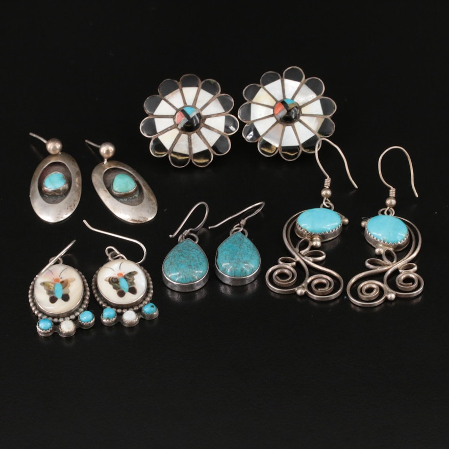 Southwestern Earring Collection Including Turquoise, Mother-of-Pearl and Coral