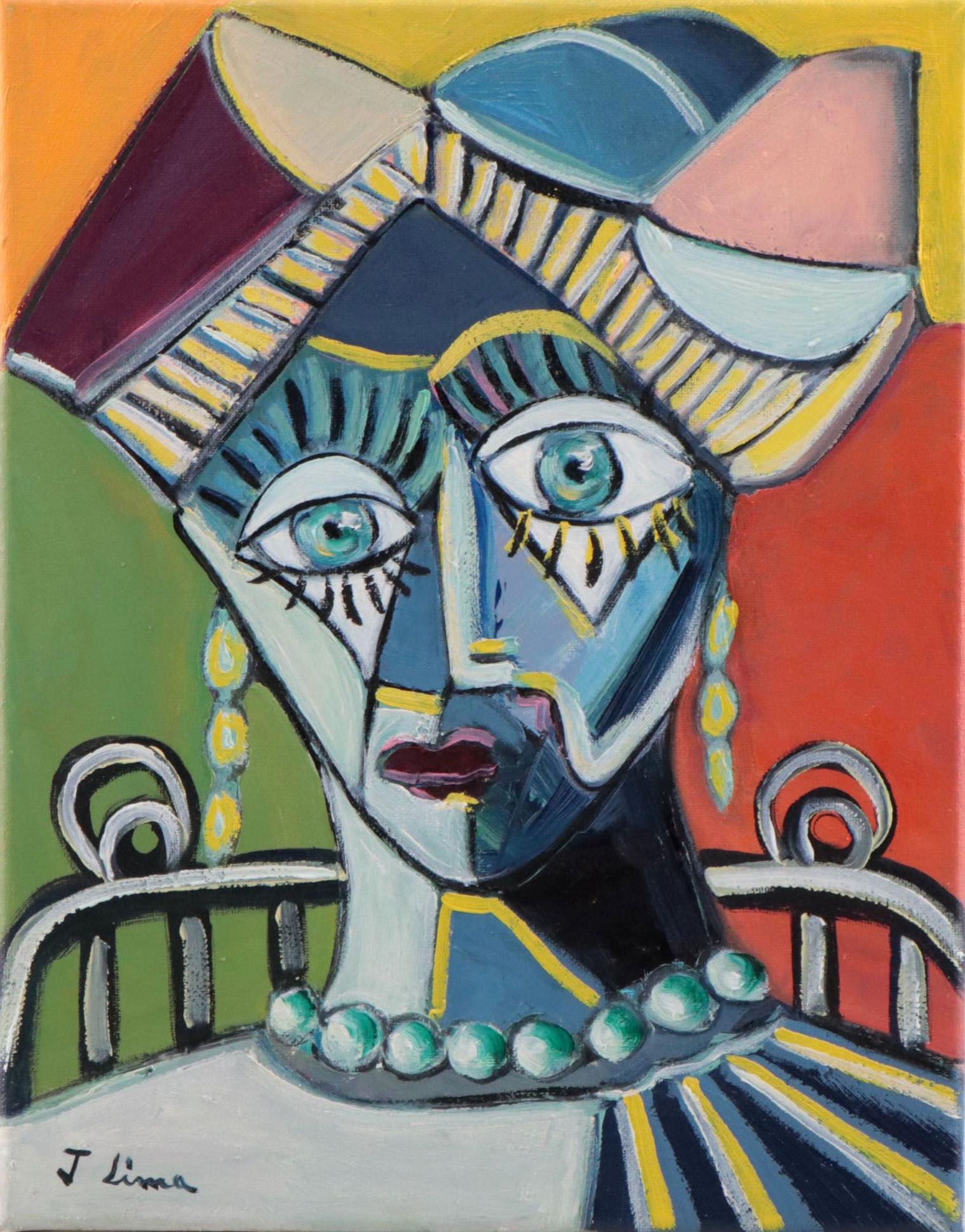 José M. Lima Cubist Style Portrait Oil Painting, 2023