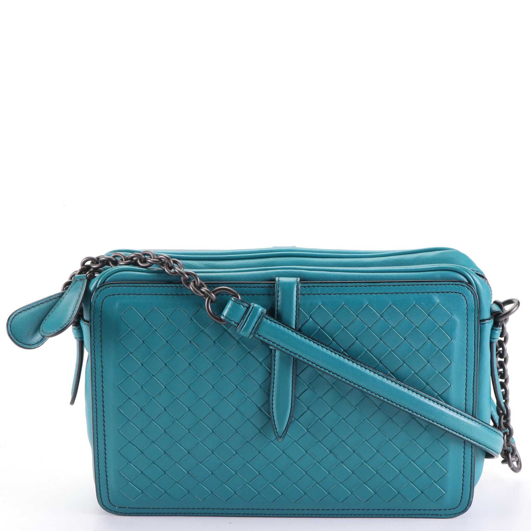 Bottega Veneta Belt Flap Camera Bag in Intrecciato Nappa Leather