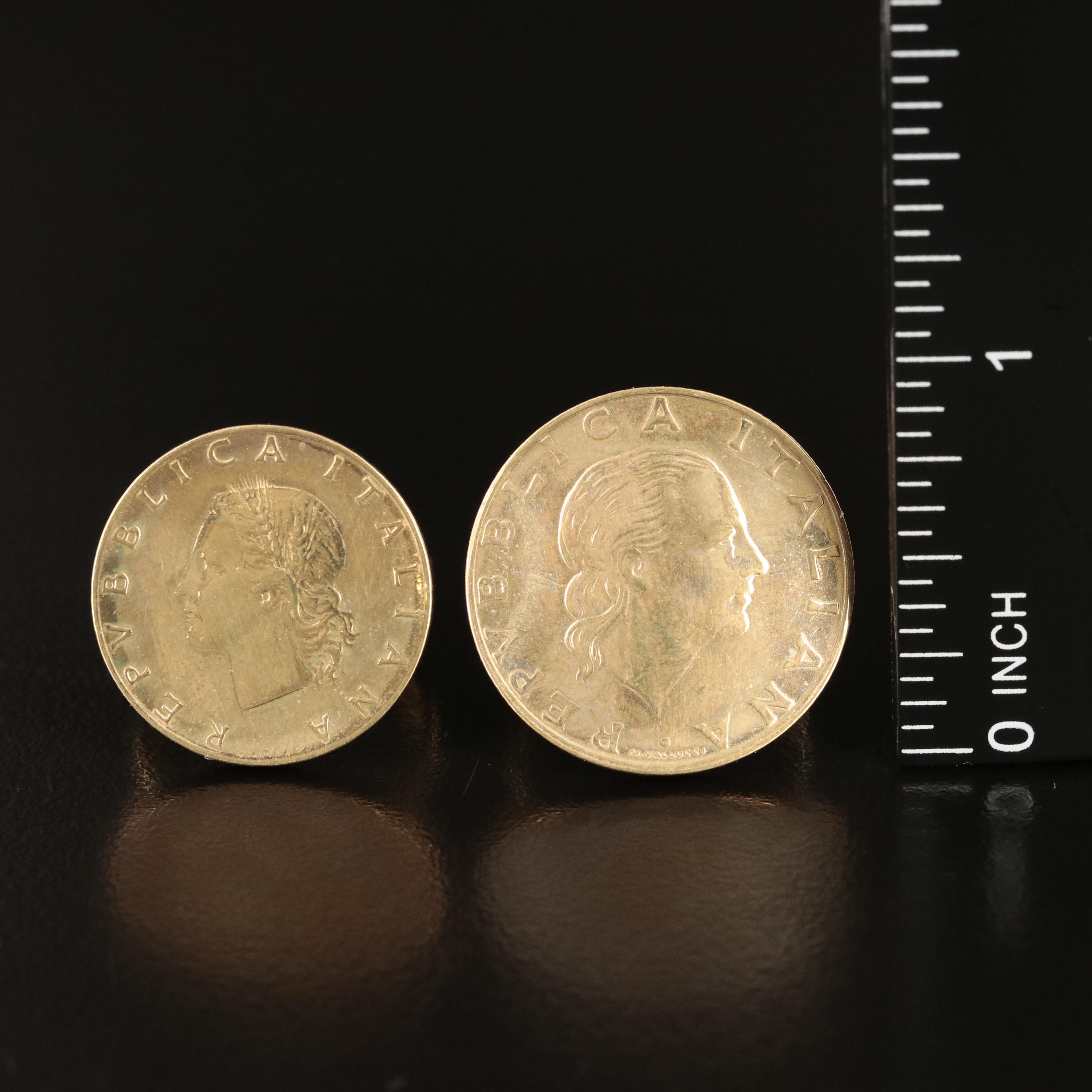 Italian 20-Lire Coin and Italian 200-Lire Coin Rings with 14K Components