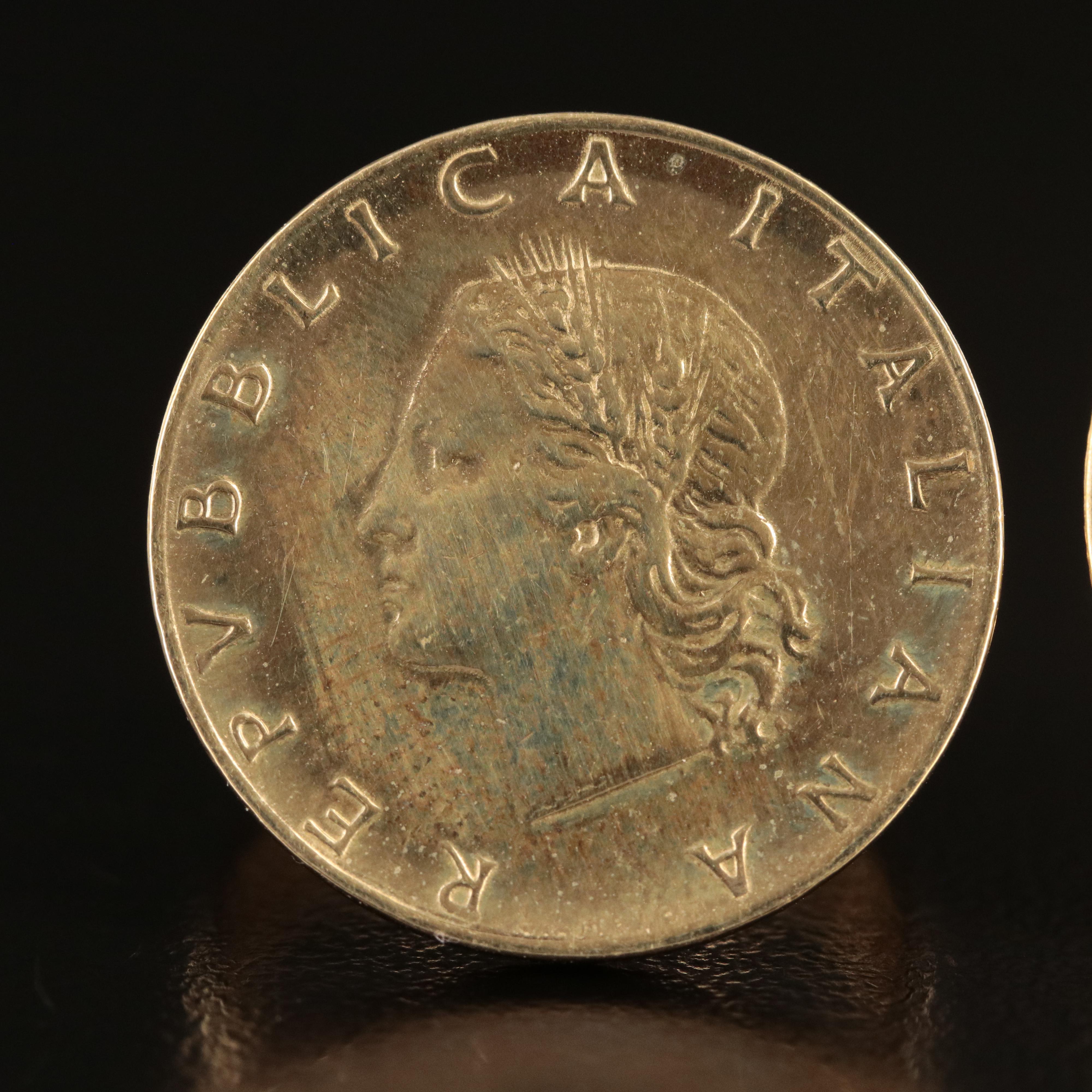 Italian 20-Lire Coin and Italian 200-Lire Coin Rings with 14K Components