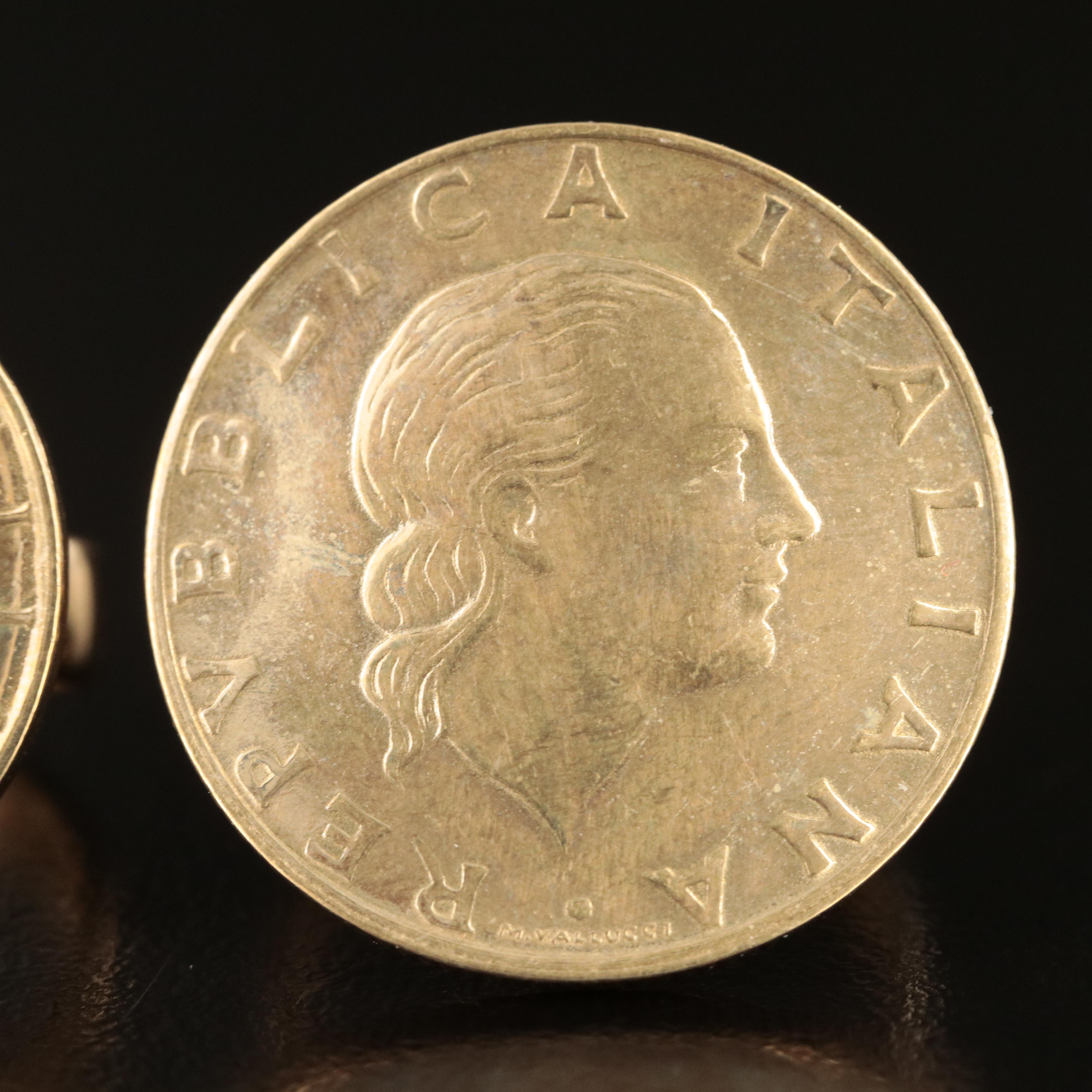 Italian 20-Lire Coin and Italian 200-Lire Coin Rings with 14K Components