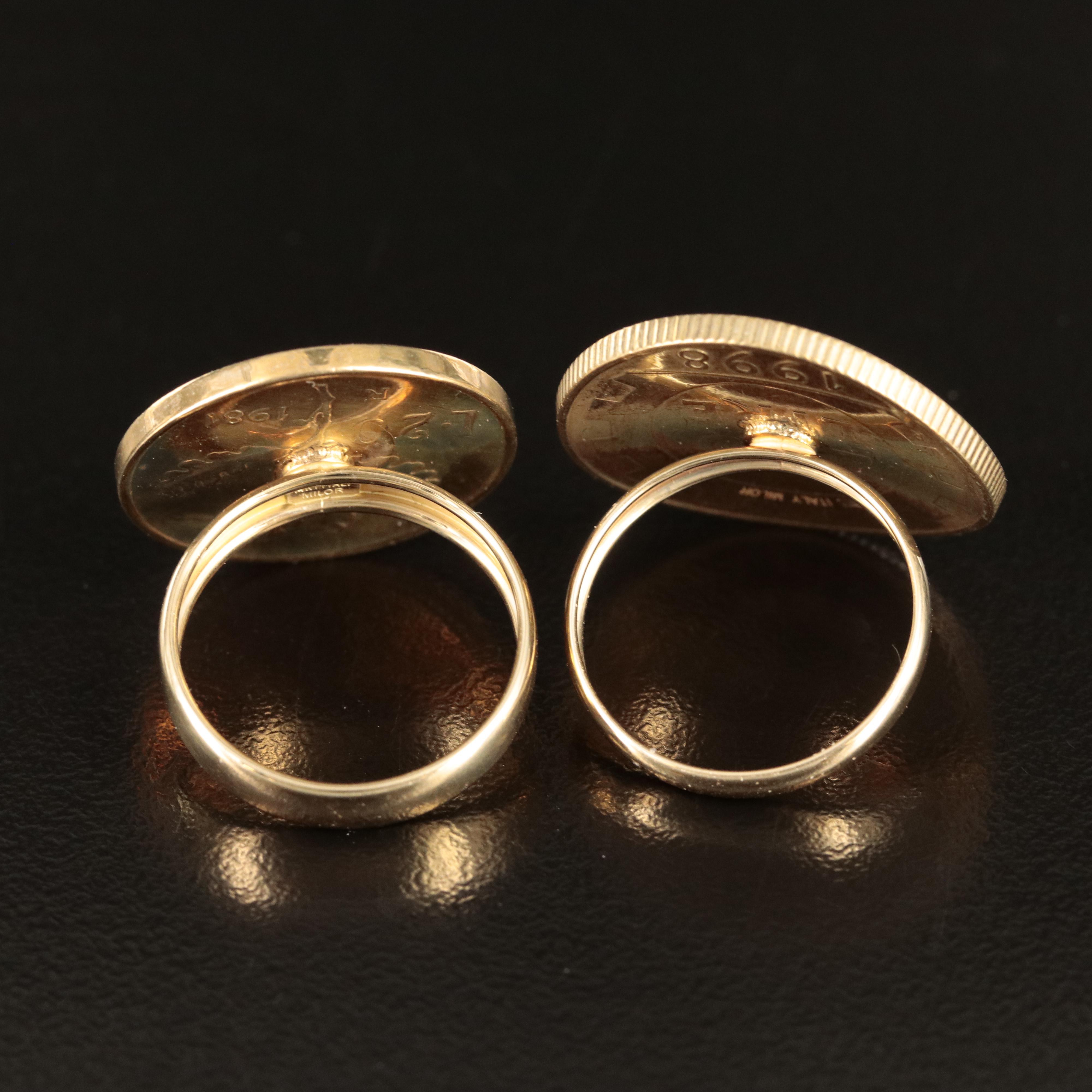 Italian 20-Lire Coin and Italian 200-Lire Coin Rings with 14K Components