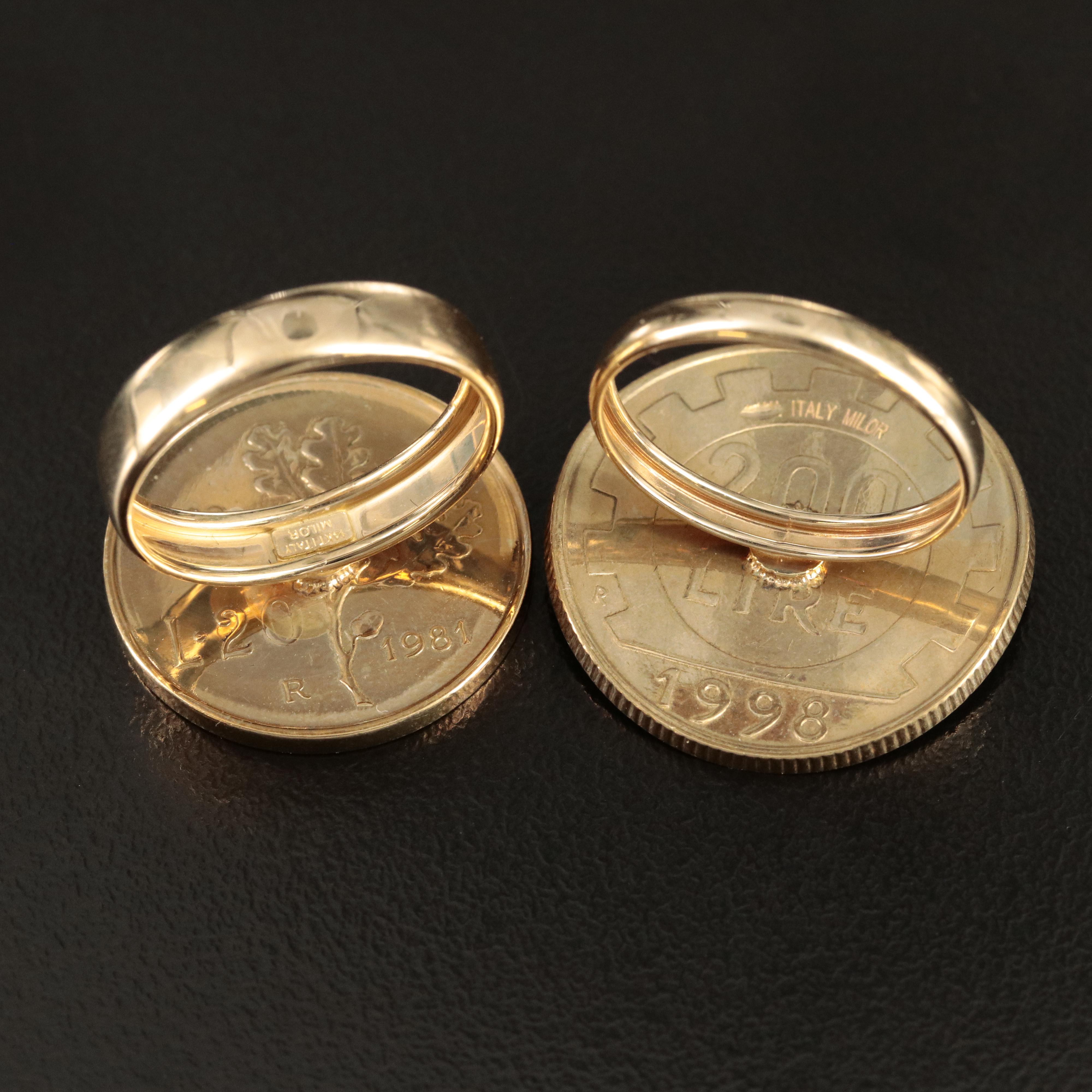 Italian 20-Lire Coin and Italian 200-Lire Coin Rings with 14K Components