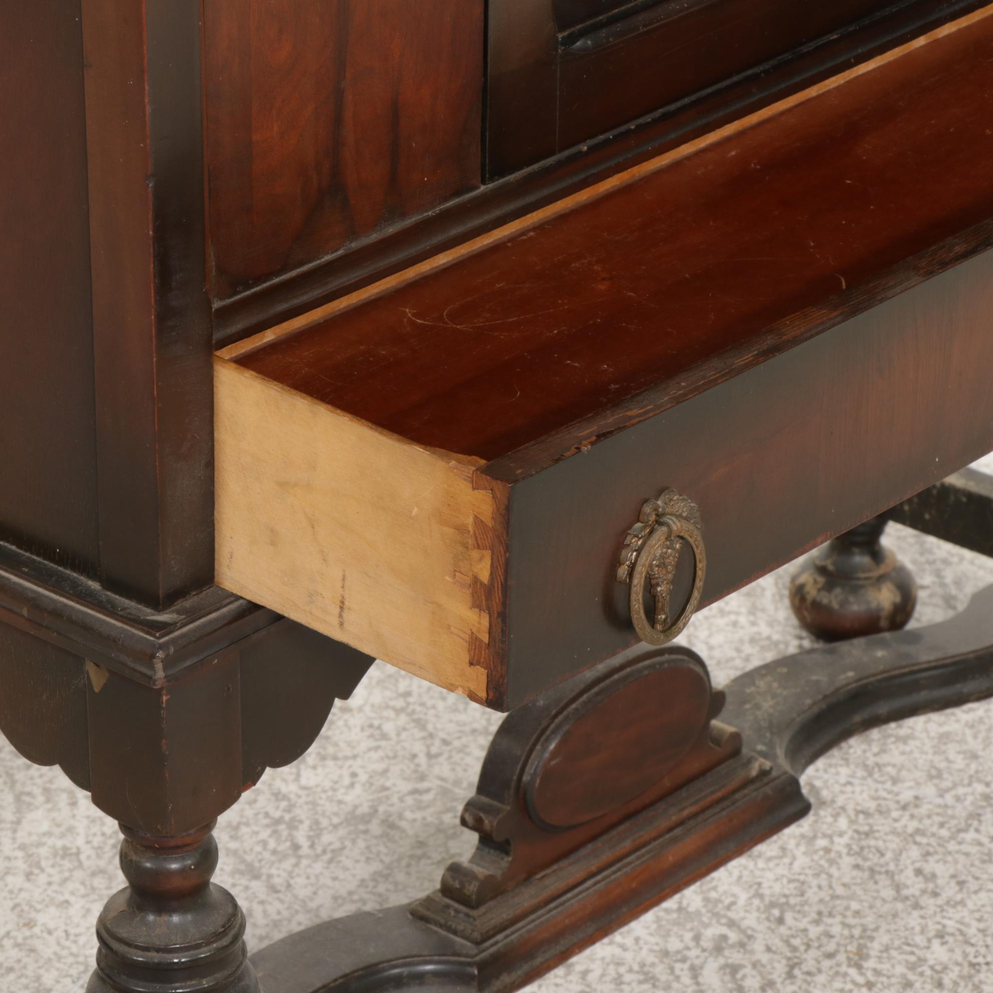 Showers Bros. Company Jacobean Revival Mahogany China Cabinet, 1930s
