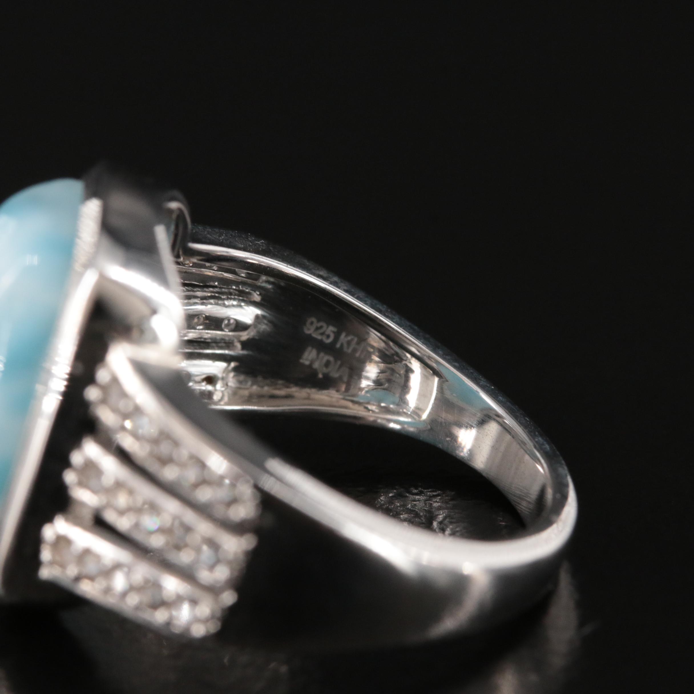 Sterling Larimar and Zircon Ring