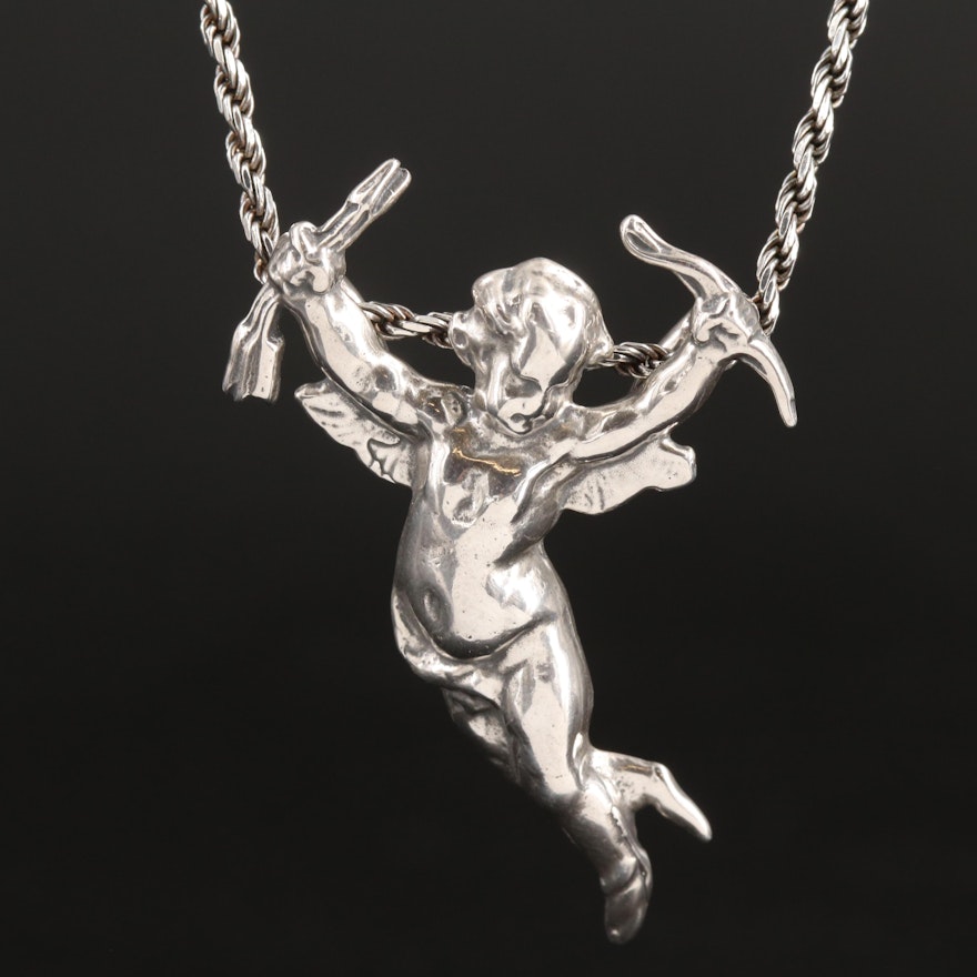 Sterling Cupid Pendant Necklace