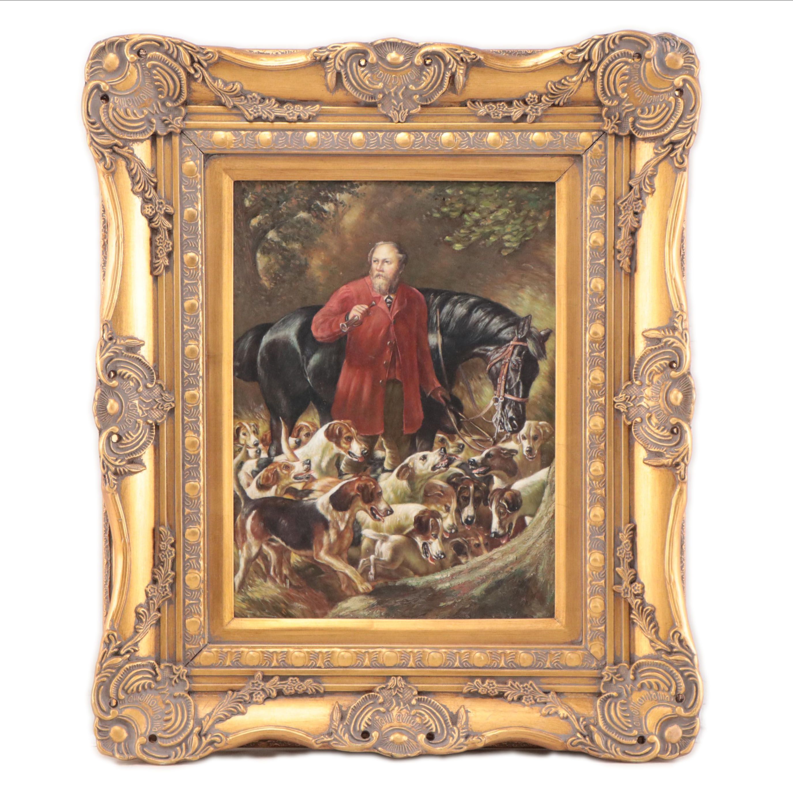 Sporting Oil Painting of an English Fox Hunting Scene