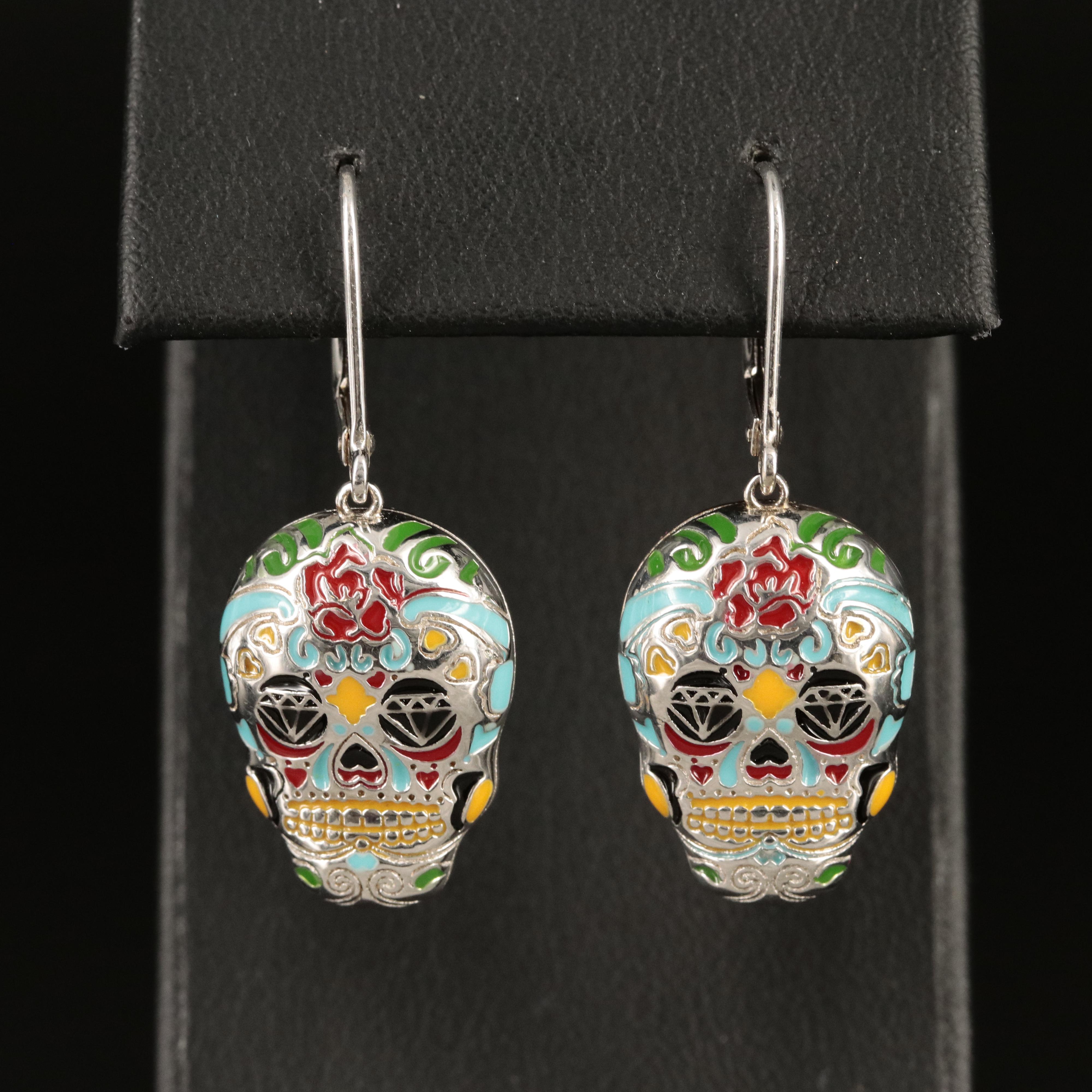 Sterling Calavera Enamel Earrings