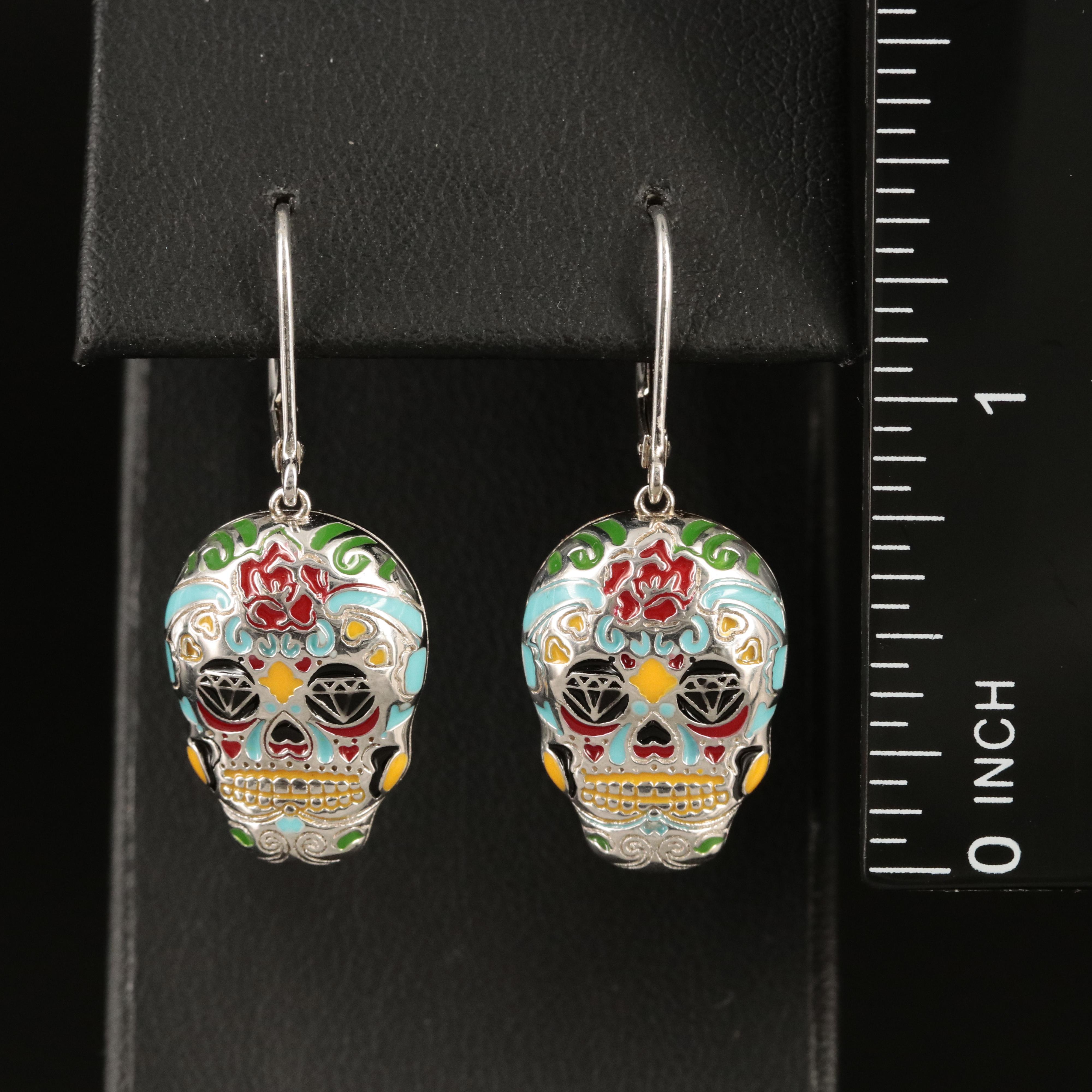 Sterling Calavera Enamel Earrings