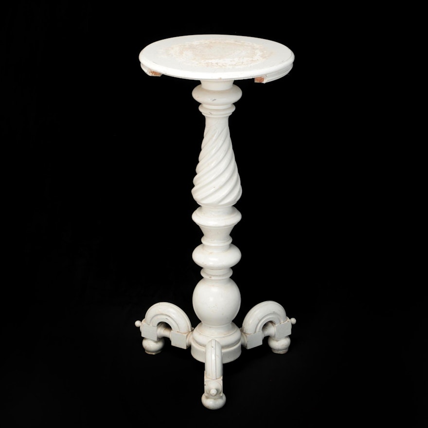 Victorian Style White-Painted and Turned Wood Pedestal Plant Stand