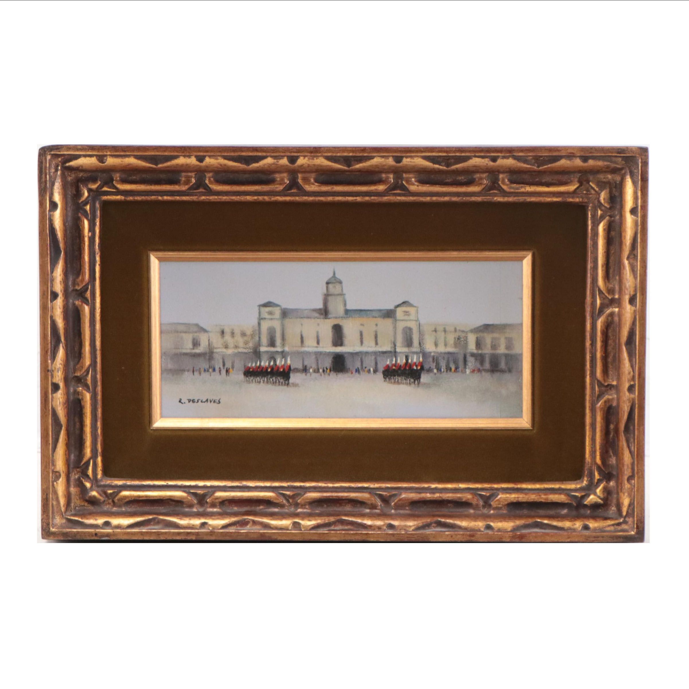 Architectural Landscape Oil Painting With Guards