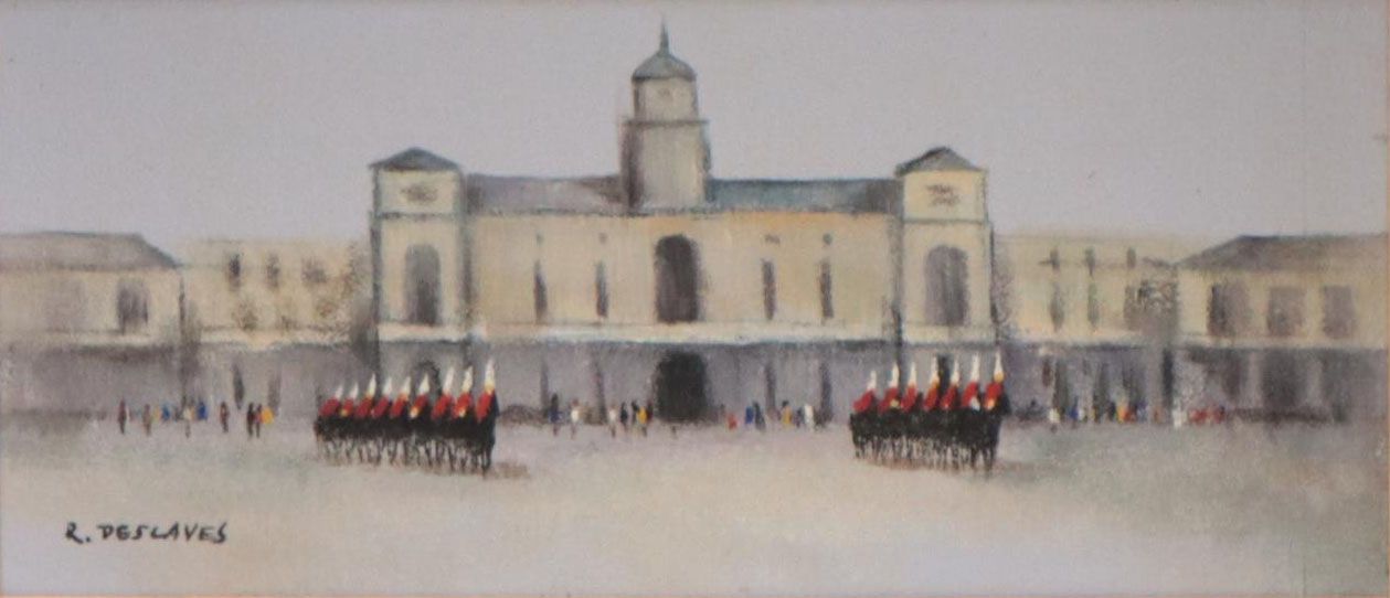 Architectural Landscape Oil Painting With Guards