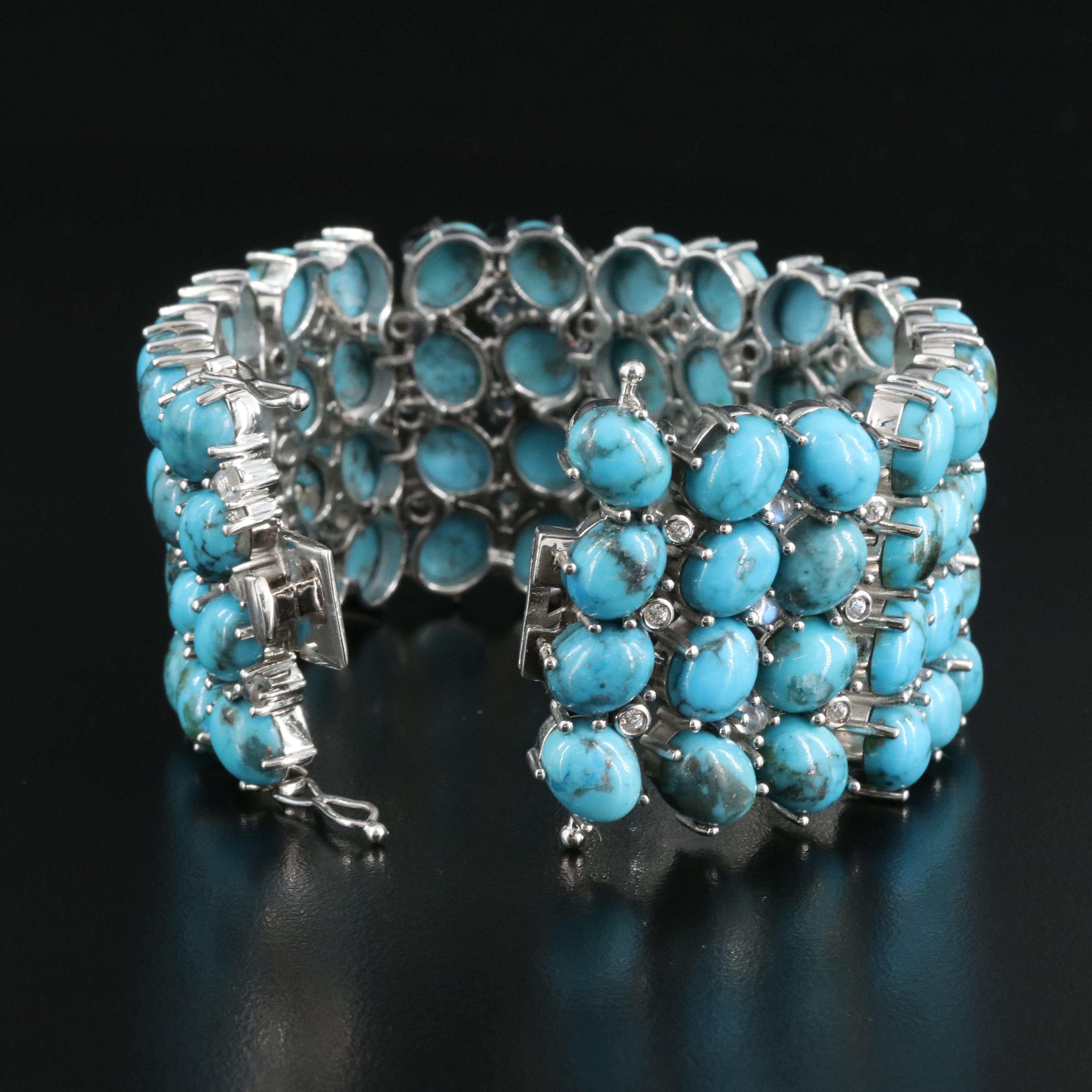 Sterling Turquoise, Moonstone and Zircon Bracelet