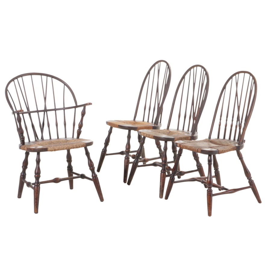 Four G. Henshaw & Sons Colonial Revival Brace-Back Windsor Dining Chairs