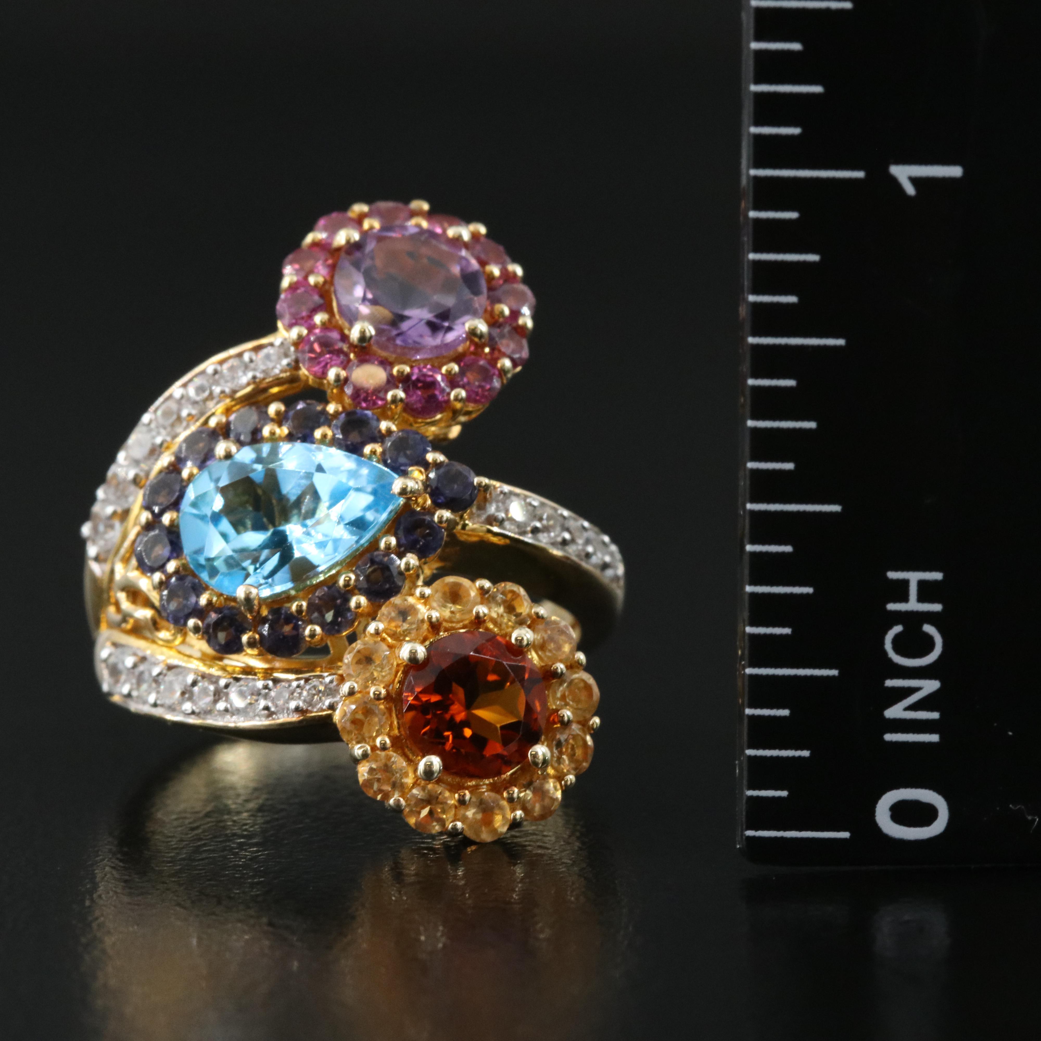 Sterling Ring Including Swiss Blue Topaz, Amethyst and Citrine