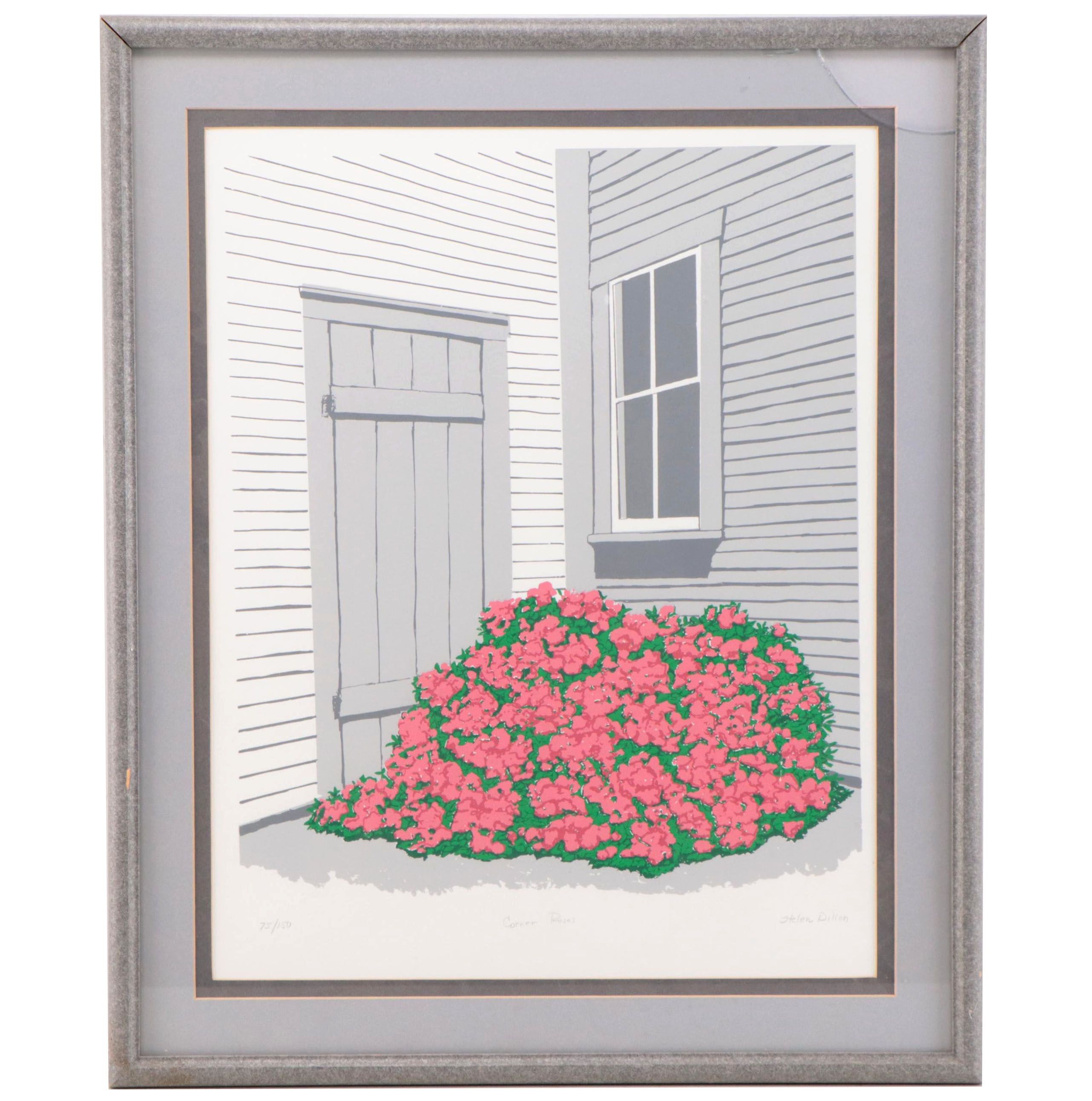 Helen Dillion Serigraph "Corner Roses"
