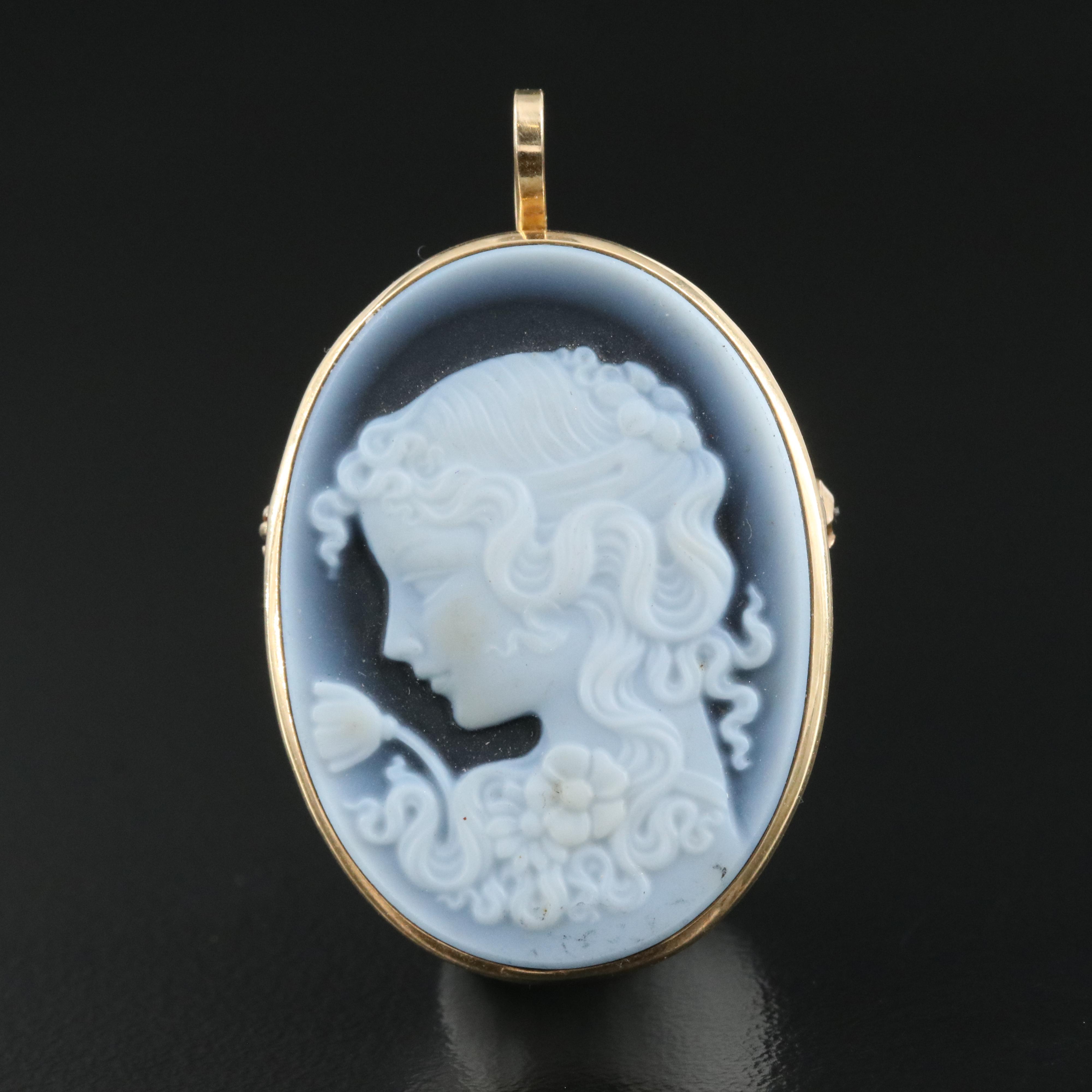 14K Onyx Cameo Converter Brooch